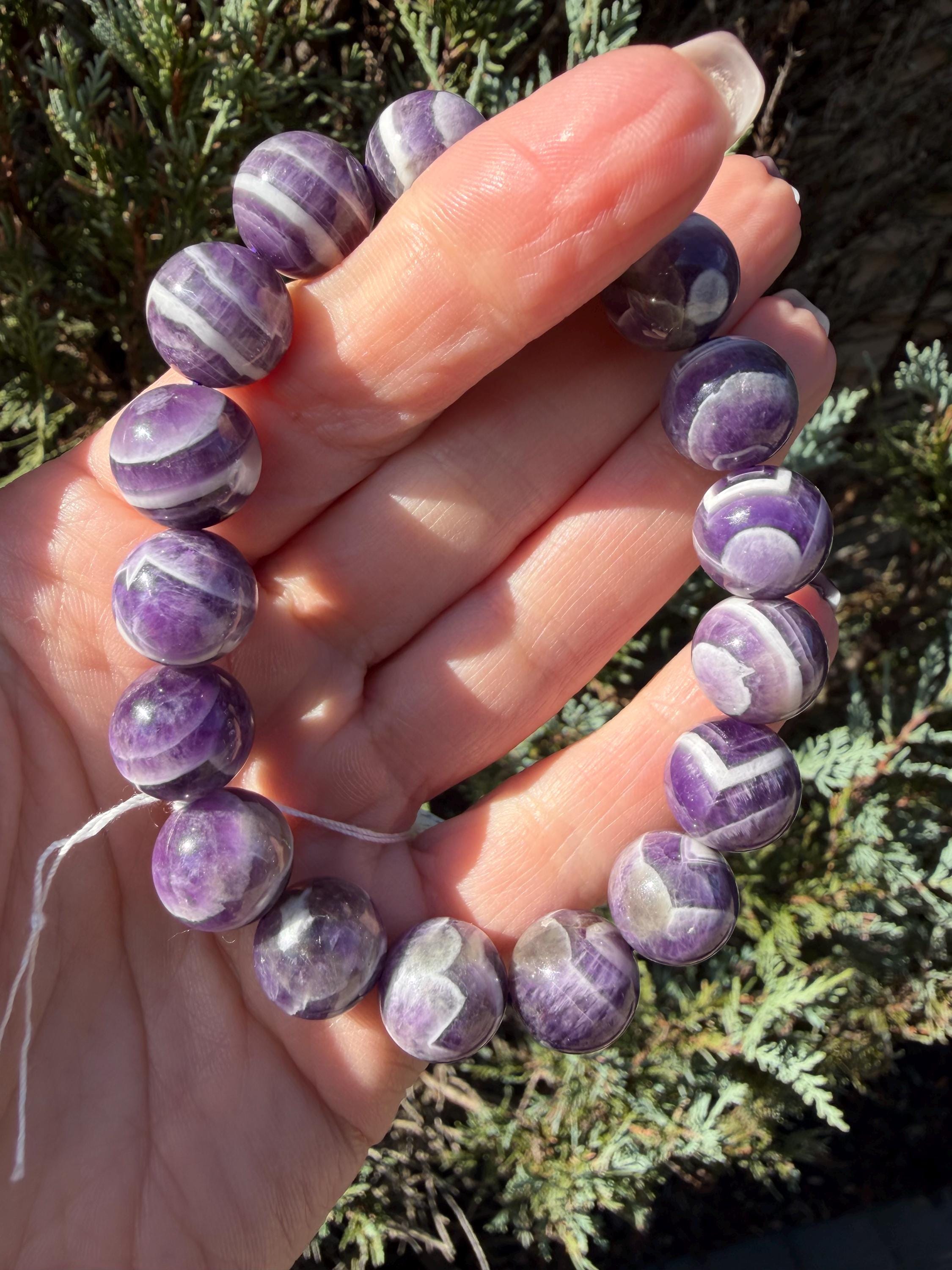 Chevron Dream Amethyst Smoky Quartz Bracelet • 13mm Beaded Crystal Jewelry • Intuition Clarity 2
