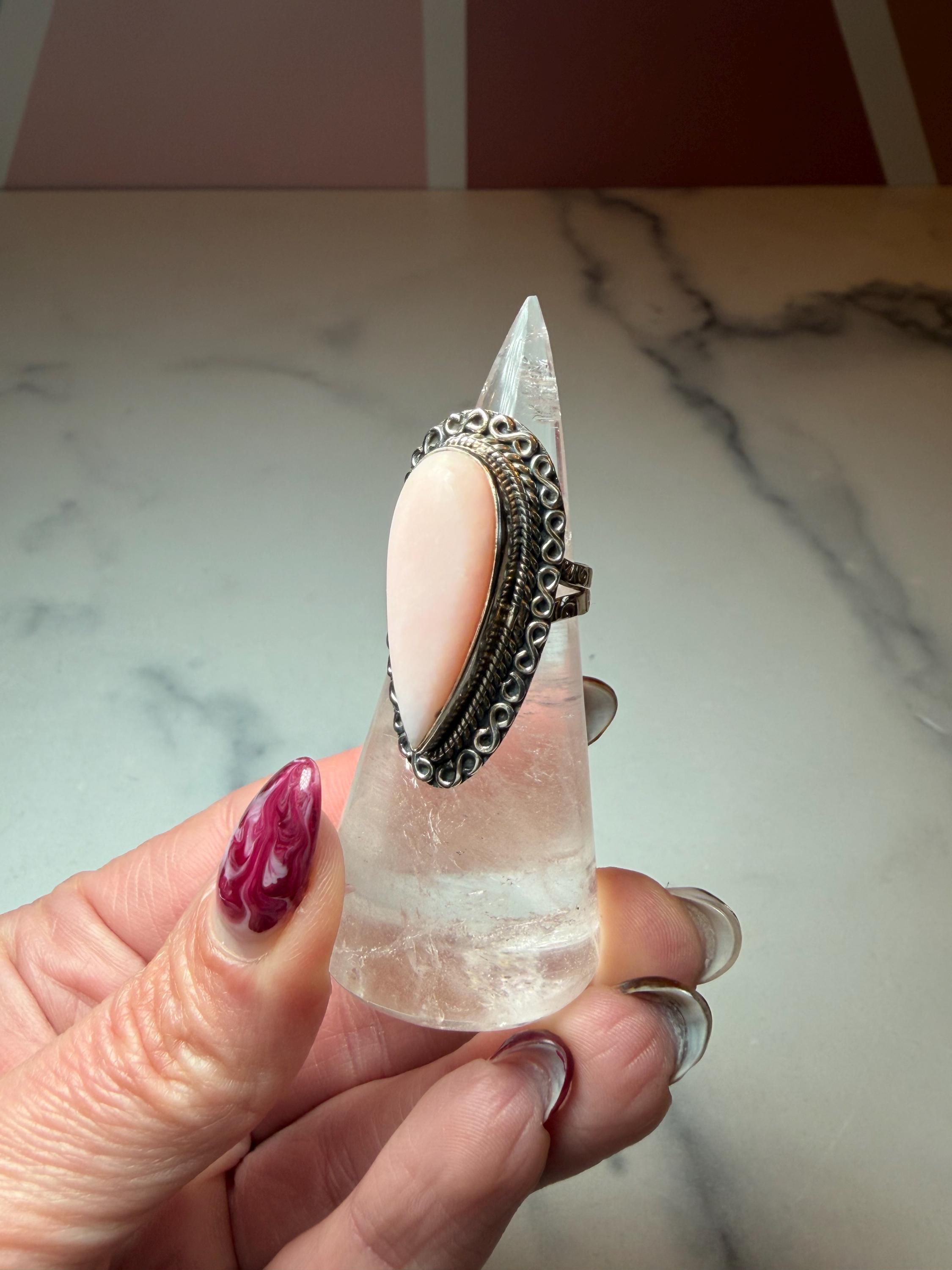 Pink Opal Teardrop Ring • Sterling Silver • Boho Gemstone Jewelry (size 6) 4