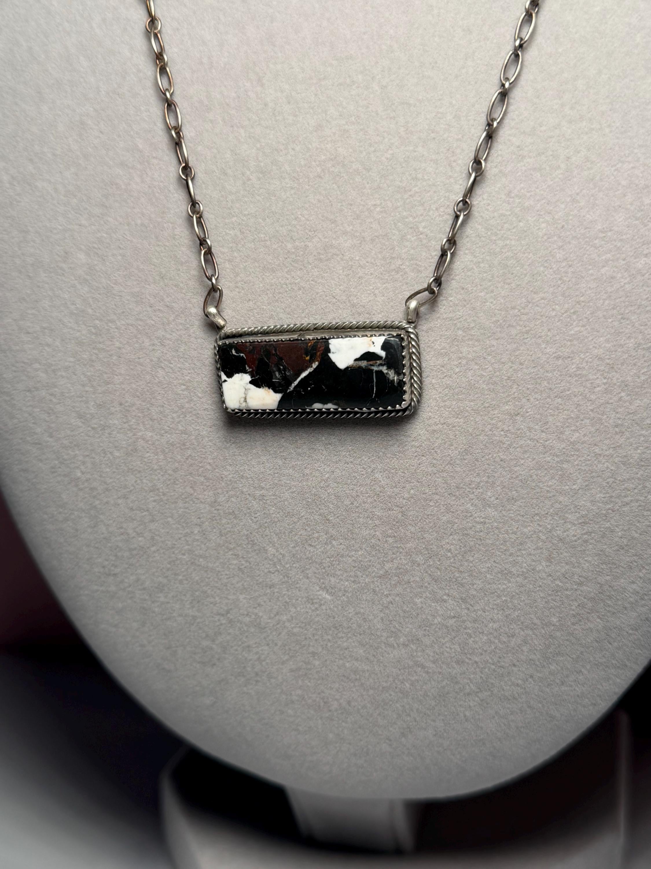 White Buffalo Bar Necklace, 19 Inch Sterling Silver, Native Stamped Statement Jewelry 3