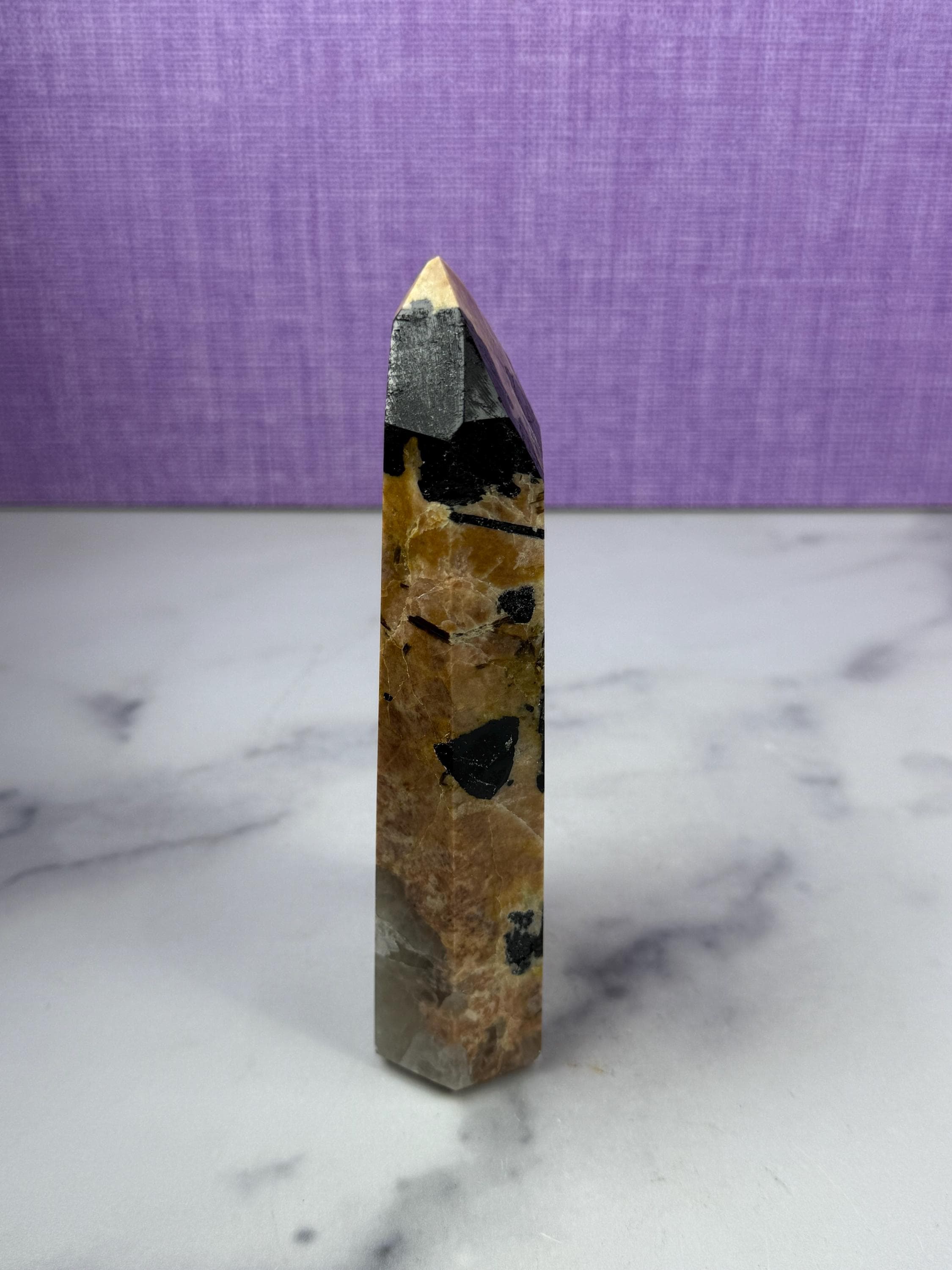 Polished Black Tourmaline Quartz Feldspar Crystal Tower, Protection Healing Stone, Spiritual Decor 6