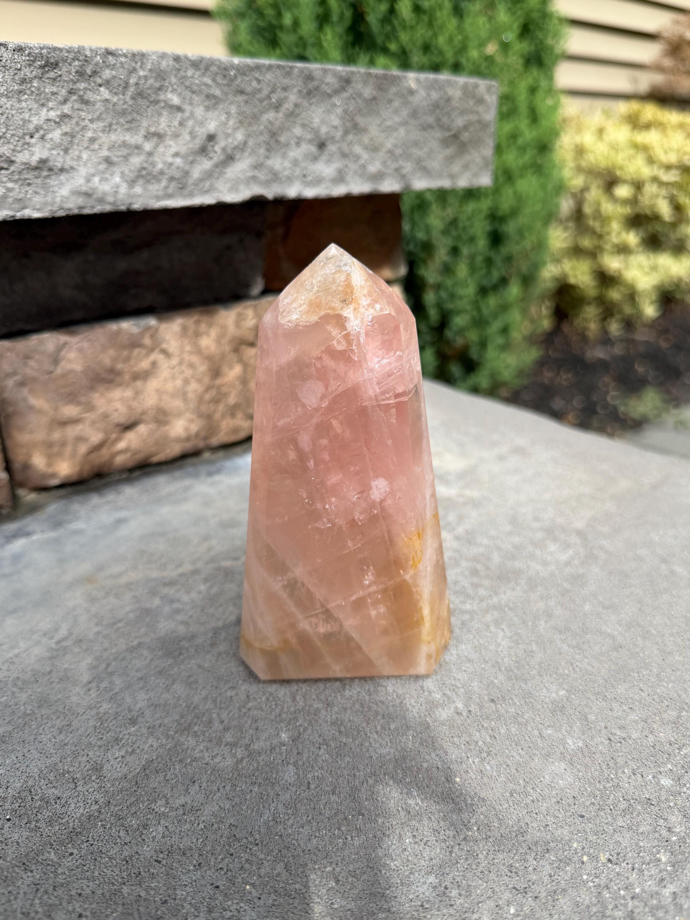 Rose Quartz & Golden Healer Tower from Brazil: Polished Quartz Point 11