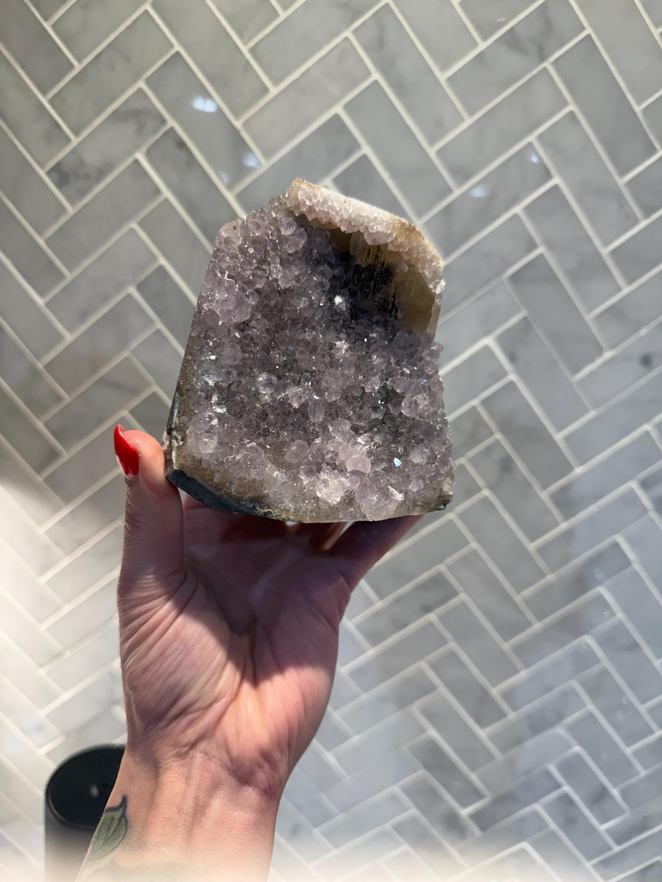 Purple Amethyst Calcite Cluster, Raw Crystal Cut Base, Healing Stone, Druzy Specimen, Home Decor