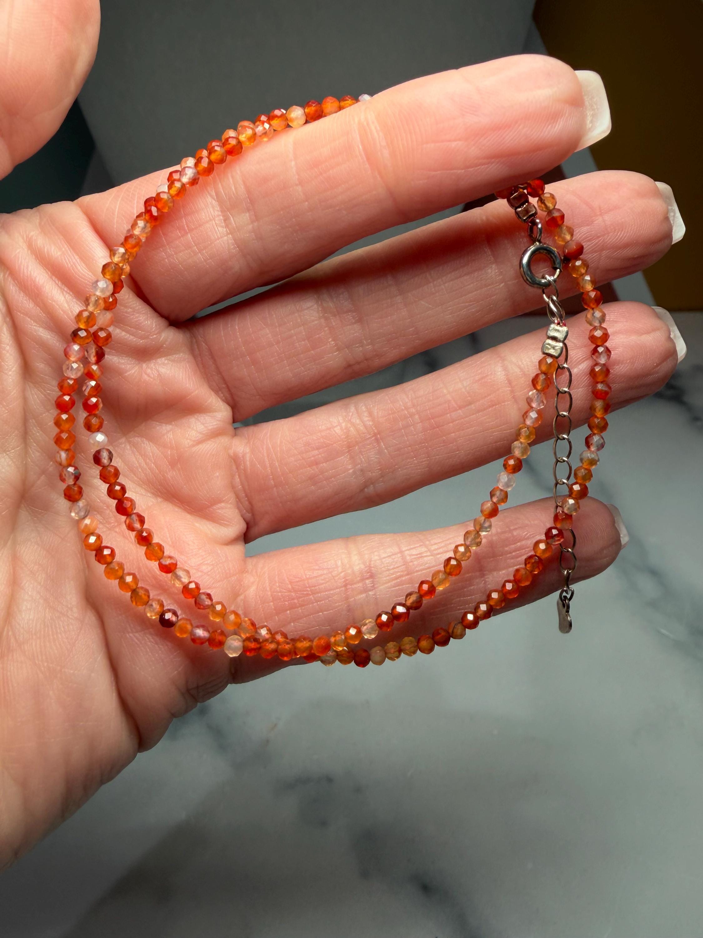 Faceted Carnelian Beaded Necklace, Sterling Silver Chain, Dainty Gemstone, 16 Inch (2 Inch Extender) 4
