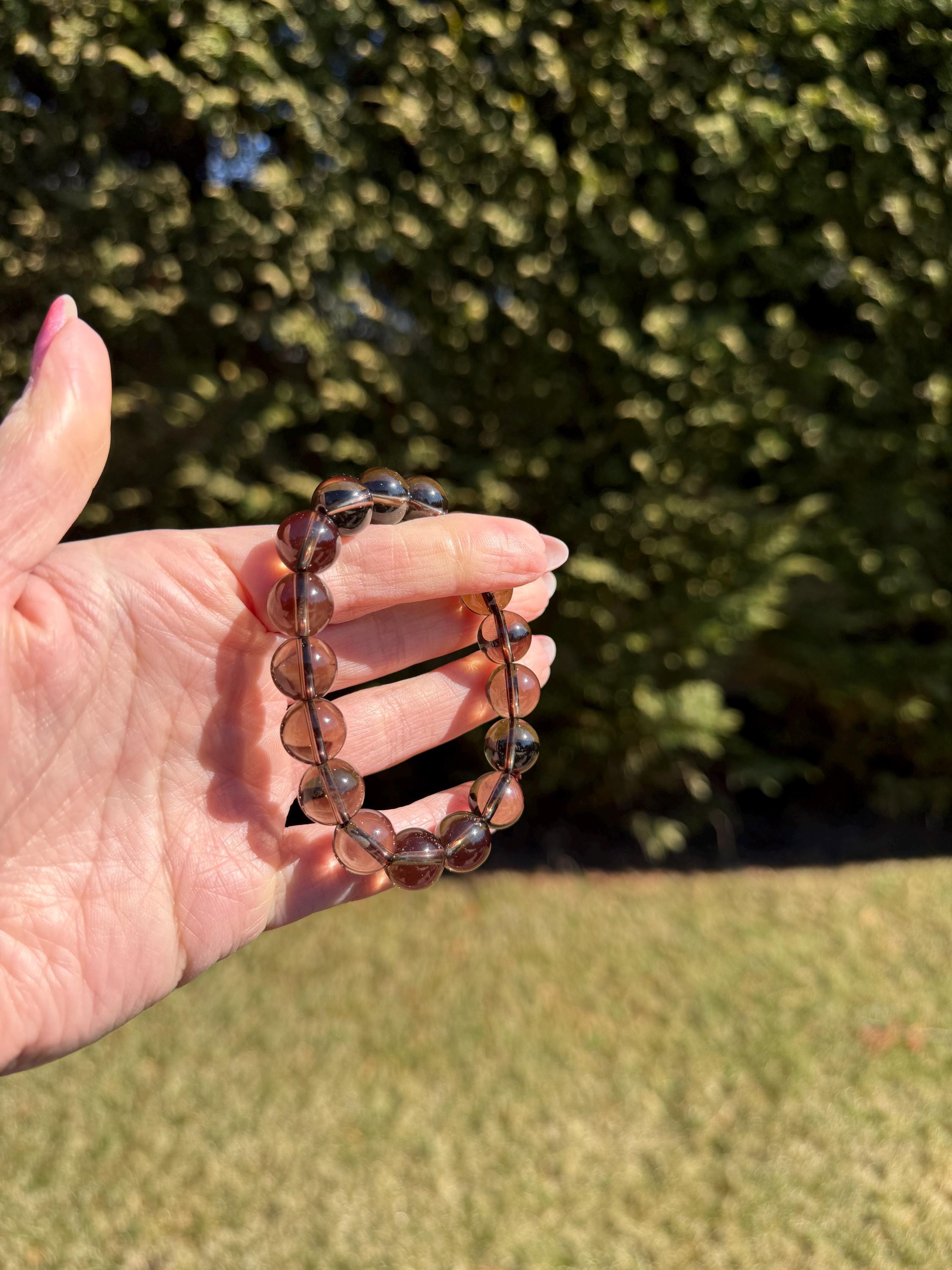 Smoky Quartz Beaded Bracelet • 12mm Natural Crystal • Grounding Stone • Healing Bracelet • Protection Jewelry 6