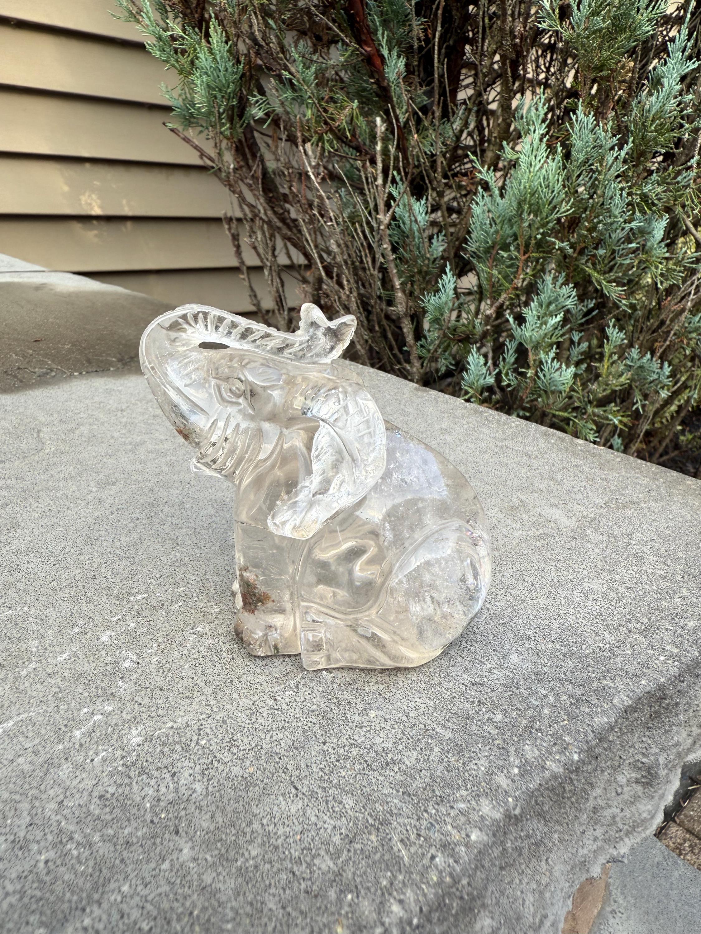 Garden Quartz Elephant Crystal Carving • Hand Carved Lodolite Animal Figurine 10