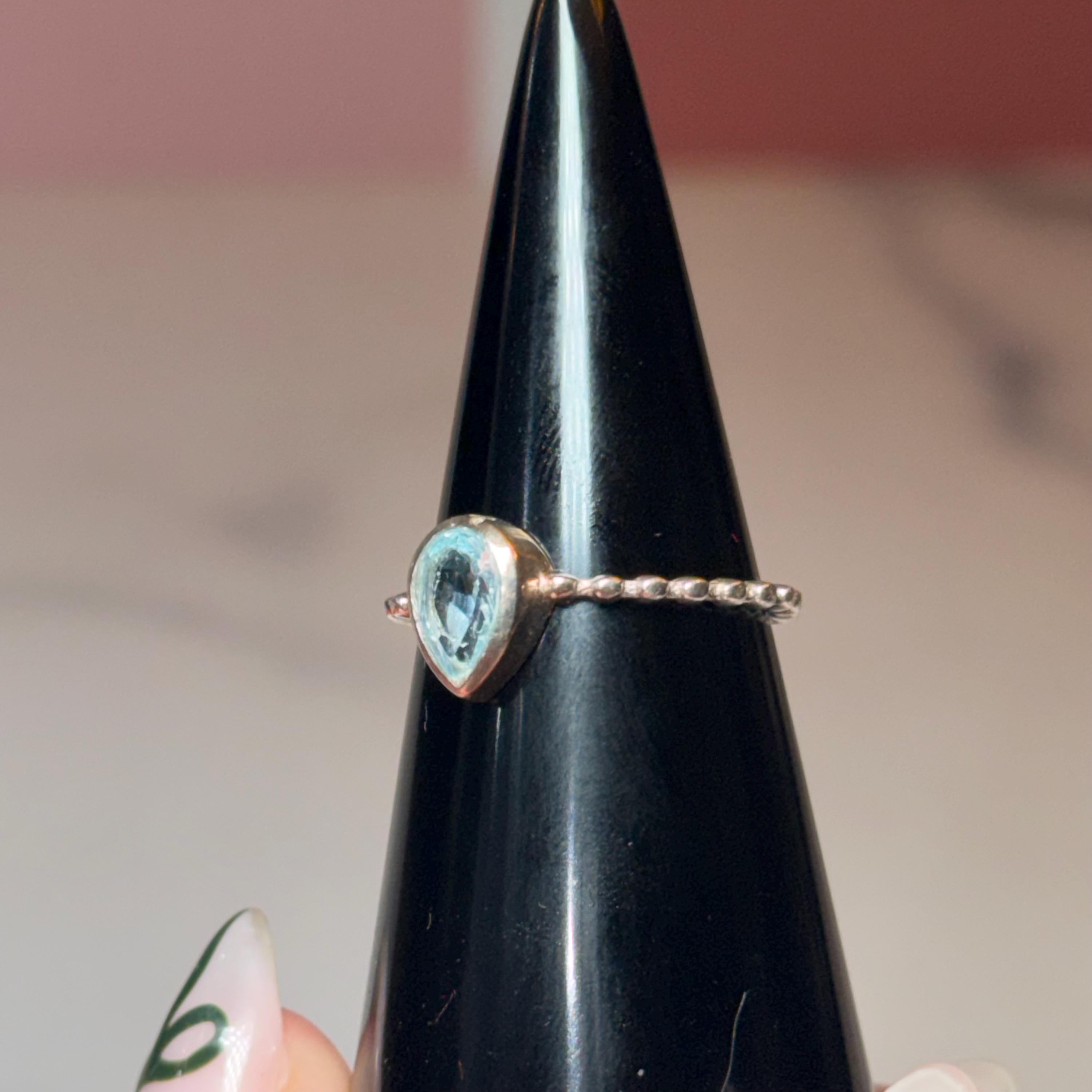 Sterling Silver Teardrop Blue Topaz Ring, Dainty Minimalist Jewelry, December Birthstone (size 7) 6