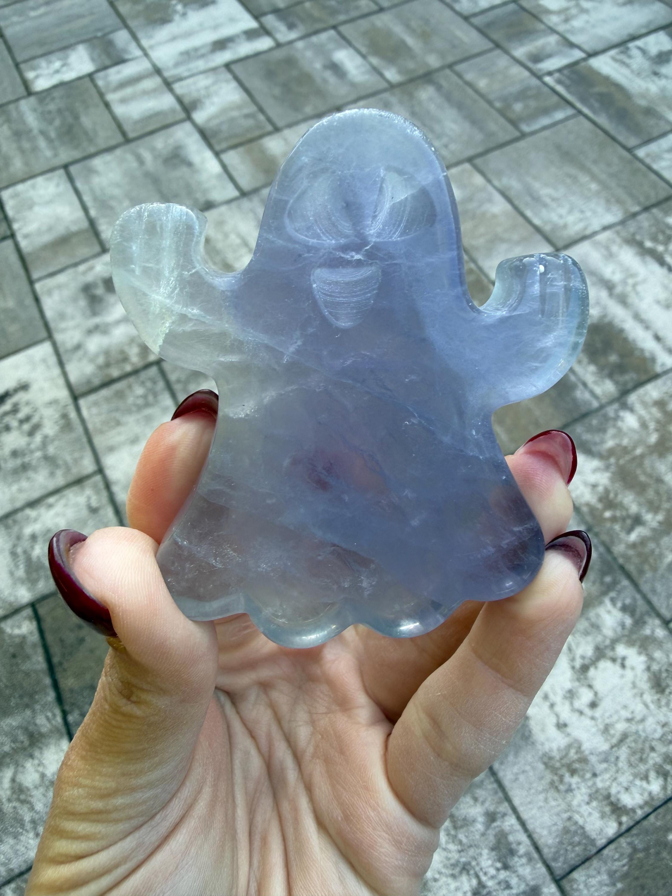Hand Carved Fluorite Ghost Crystal • Purple Green Spirit Figurine Halloween Decor 5