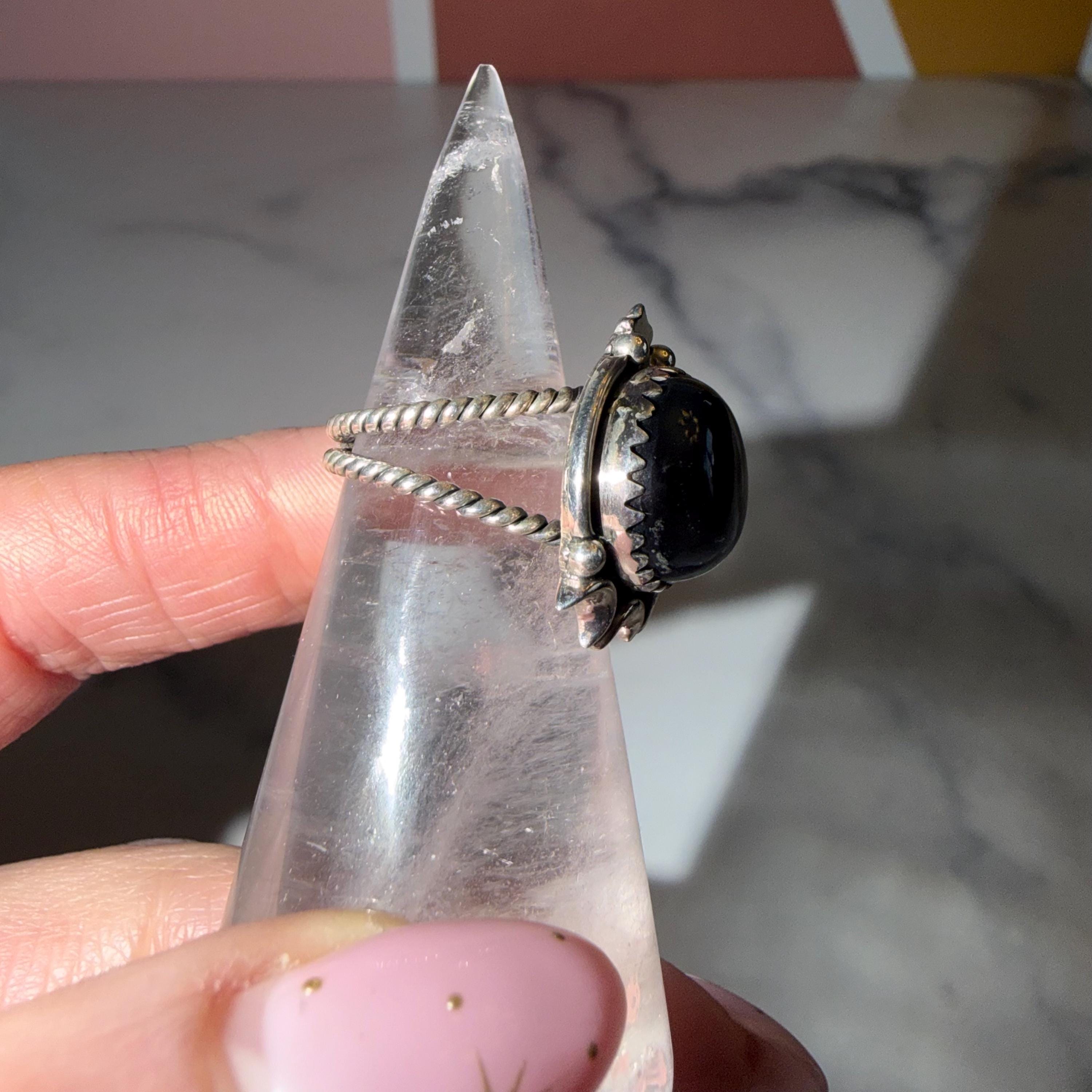 Black Onyx Celestial Ring • Sterling Silver Moon Star Statement Jewelry (size 6.5) 4