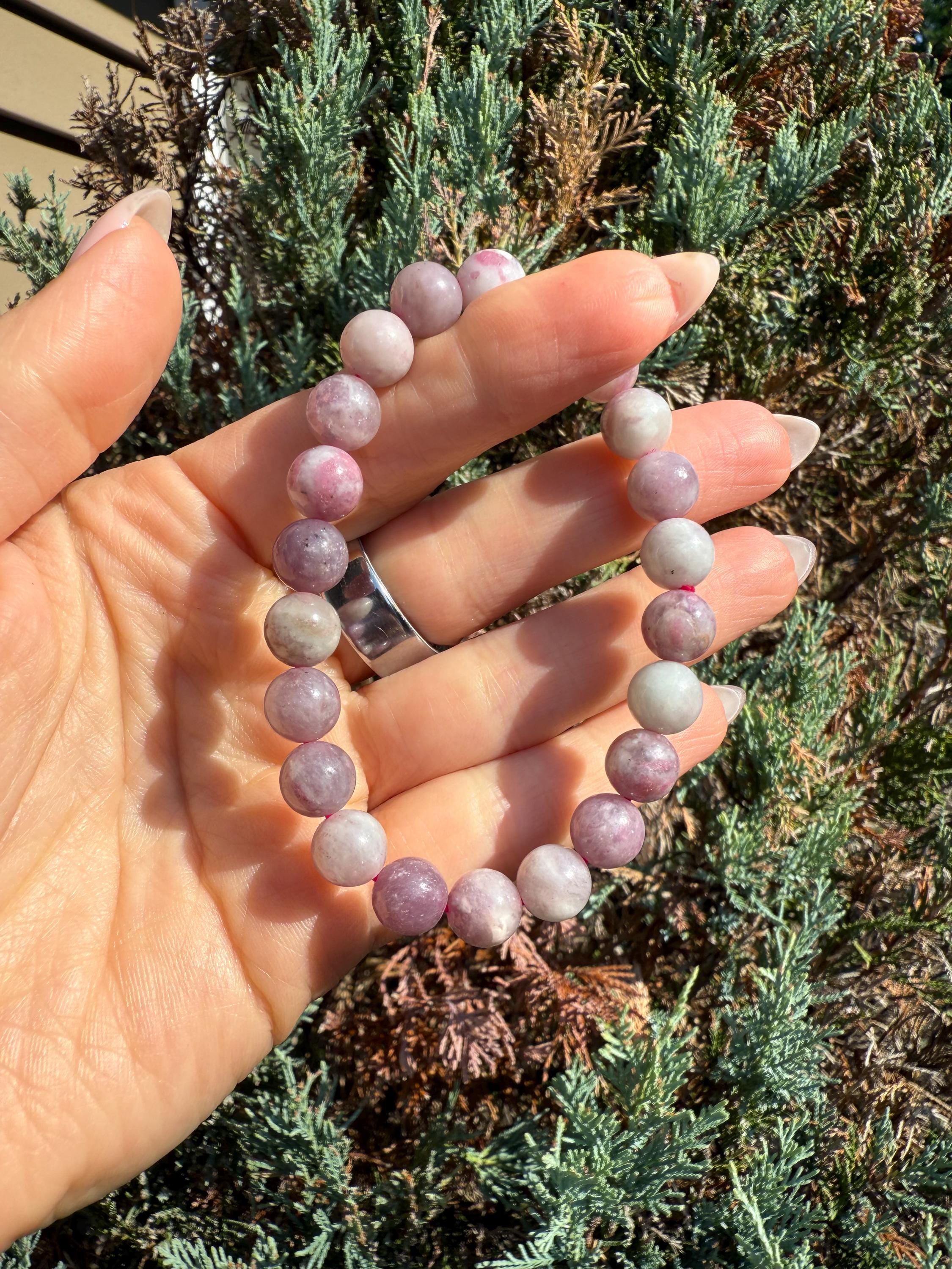 Unicorn Stone Stretch Beaded Bracelet: Lepidolite, Tourmaline, Quartz Crystal (9mm) 5
