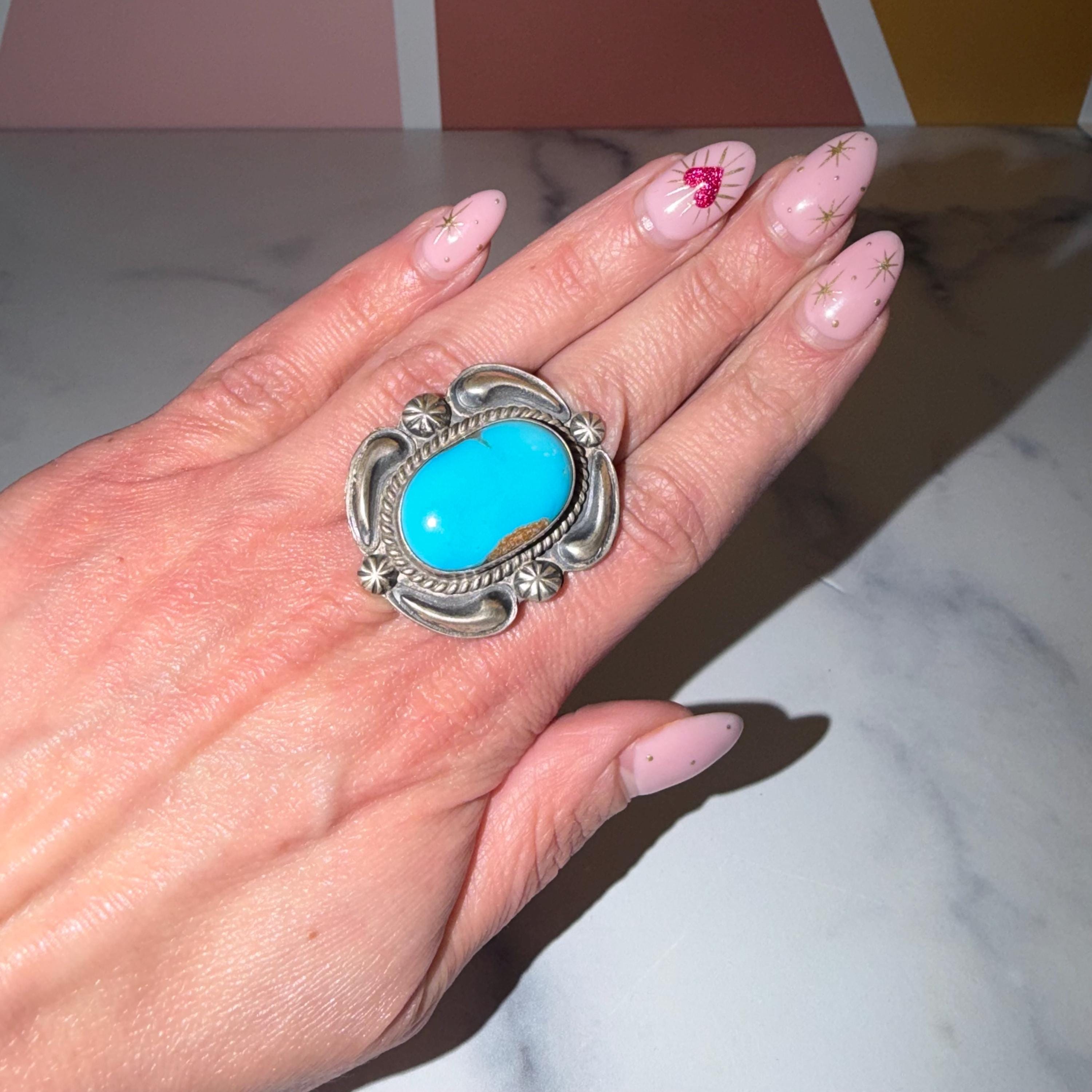 Jeff James Kingman Turquoise Ring • Sterling Silver • Size 7.5 • Native Southwestern Statement 2