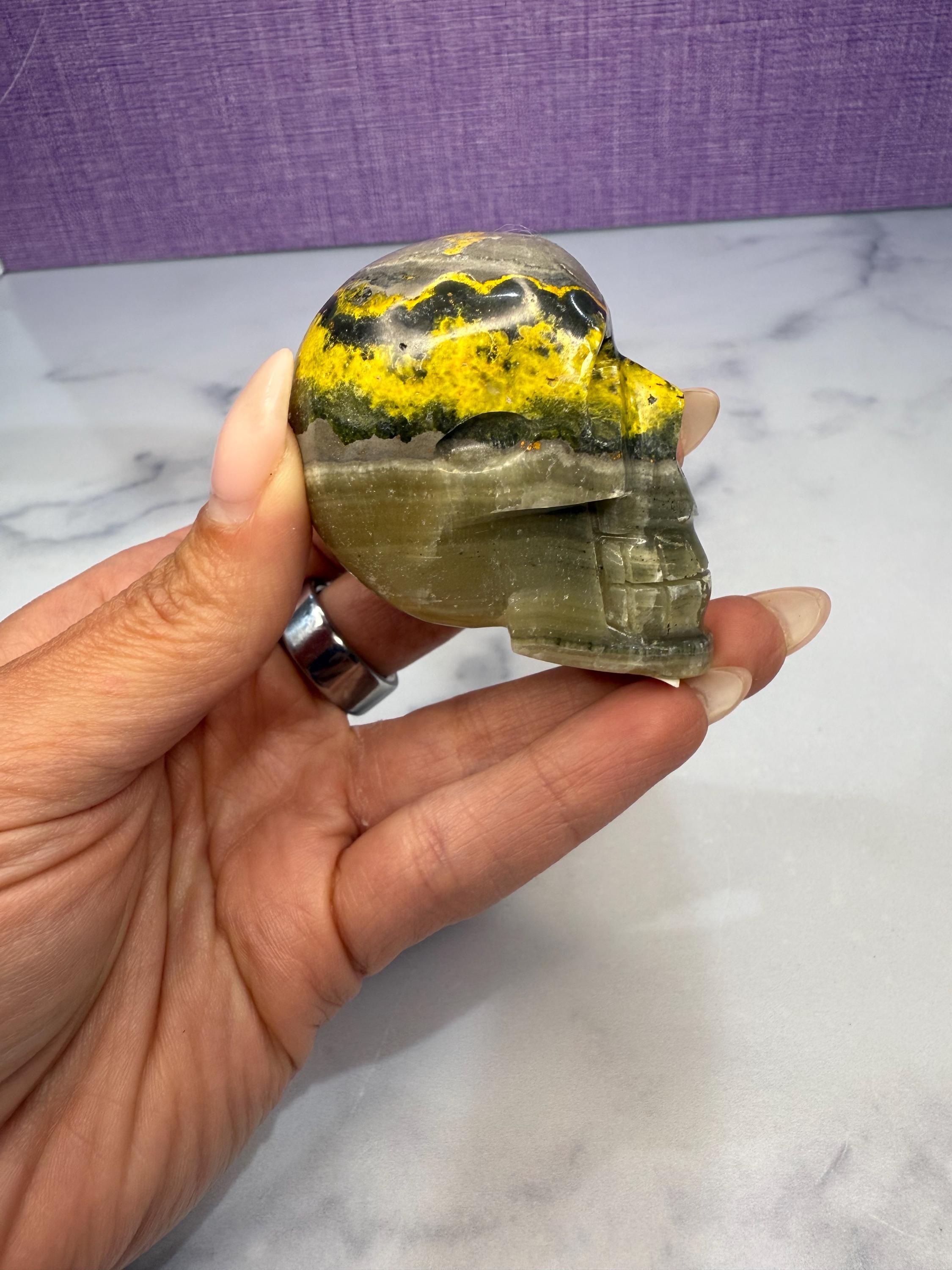 Yellow & Black Jasper Crystal Skull: Earthy Protection Stone 3
