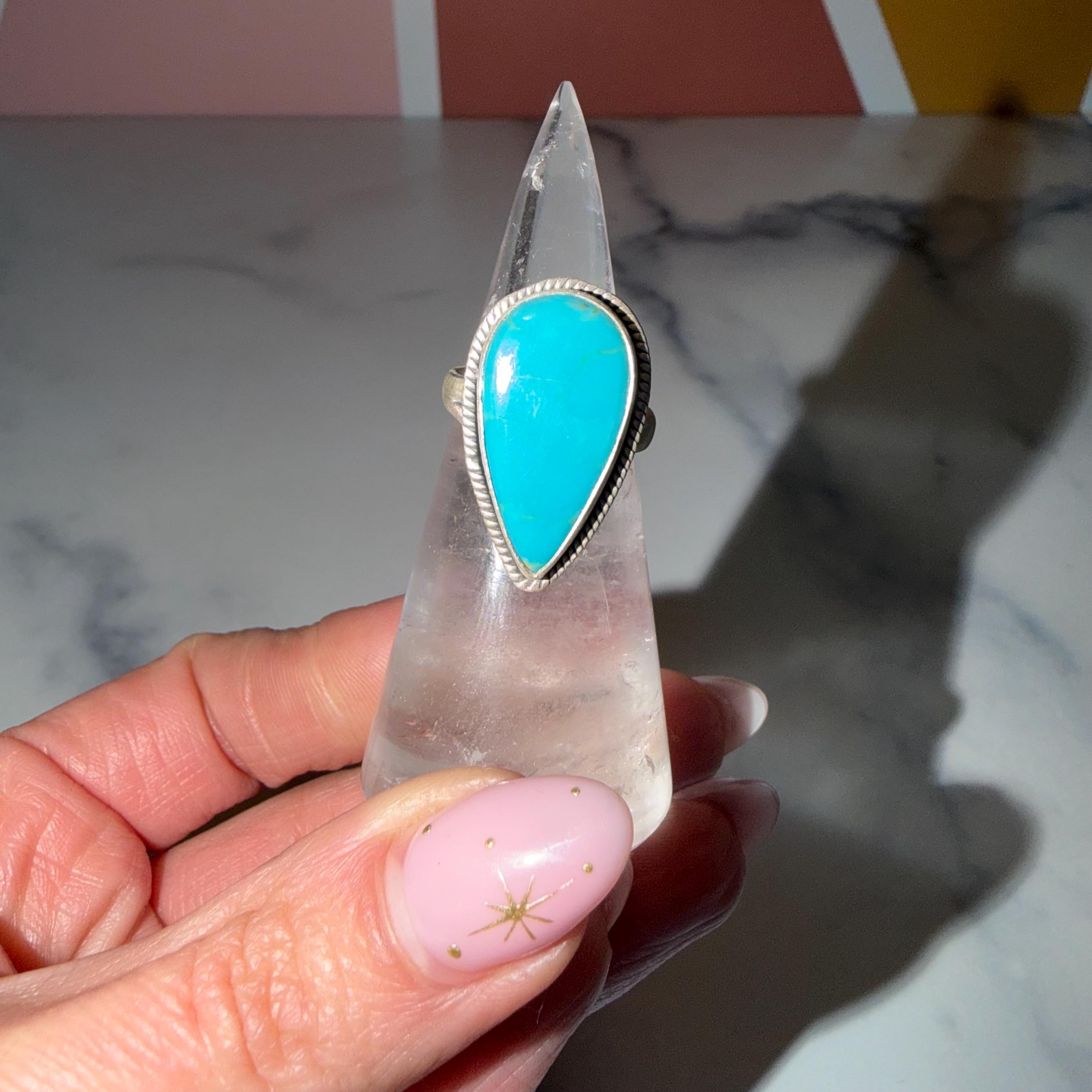 Royston Turquoise Teardrop Ring • Sterling Silver Adjustable Boho Jewelry 2