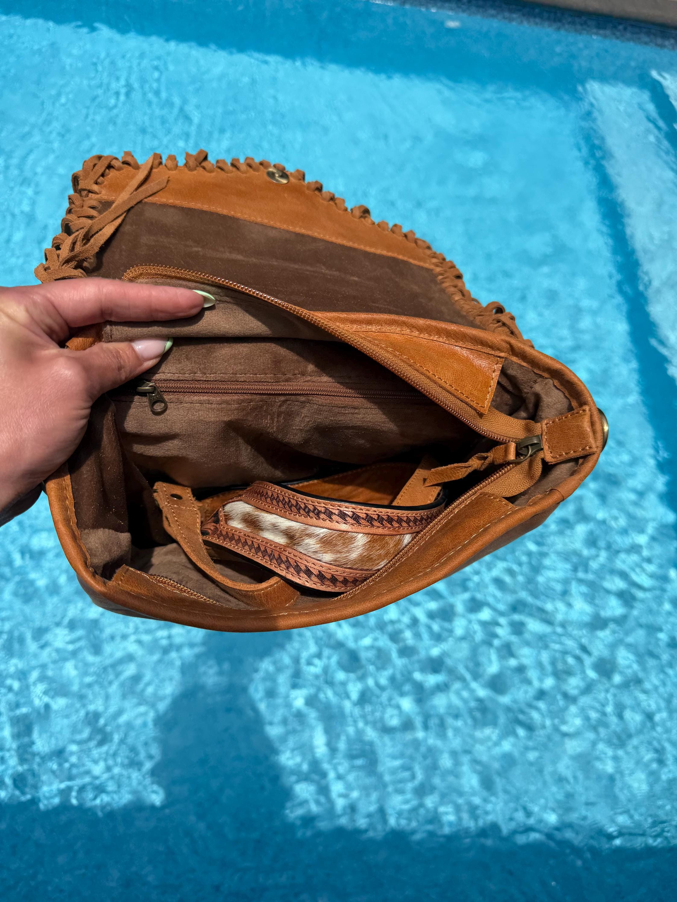 Brown Leather Hair-on Hide Crossbody Bag | Western Fringe Shoulder Bag 3