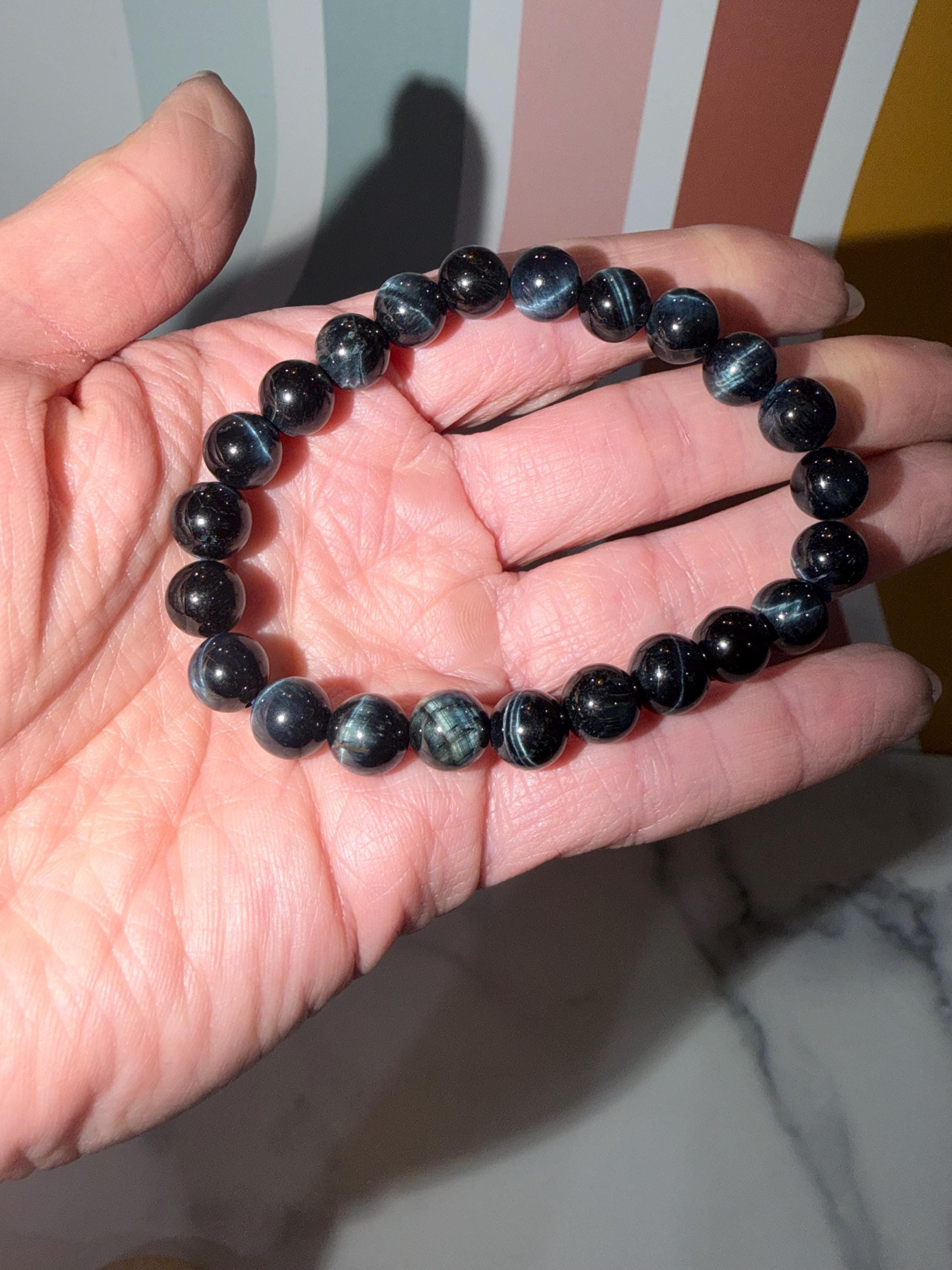 Blue Tiger’s Eye Crystal Stretch Beaded Bracelet, Protective Grounding Gemstone Jewelry (8.6mm) 16