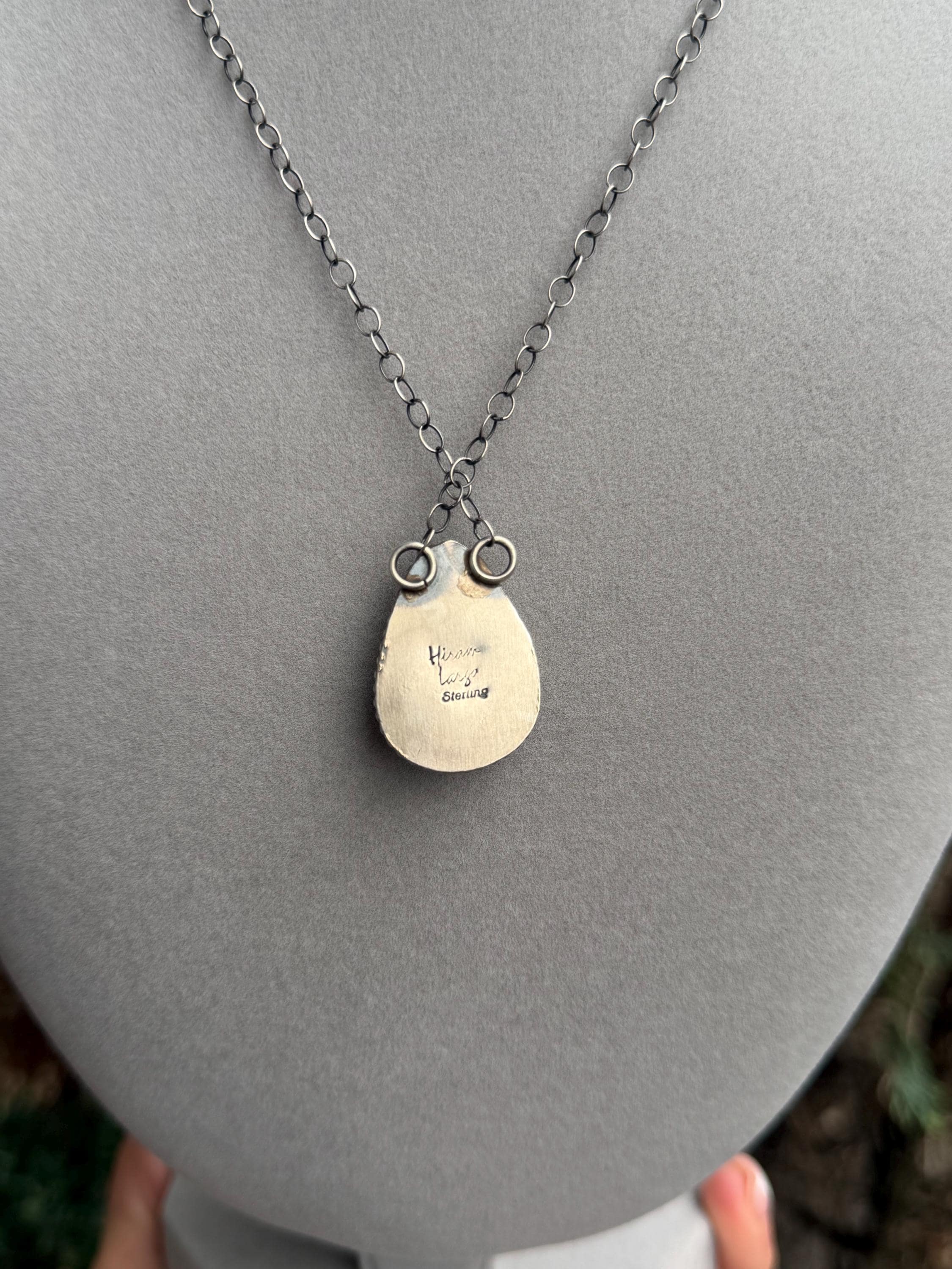 Sonoran Gold Turquoise Teardrop Bar Necklace, Sterling Silver, Southwest Artisan Stamped, 19.5 Inch Chain 10