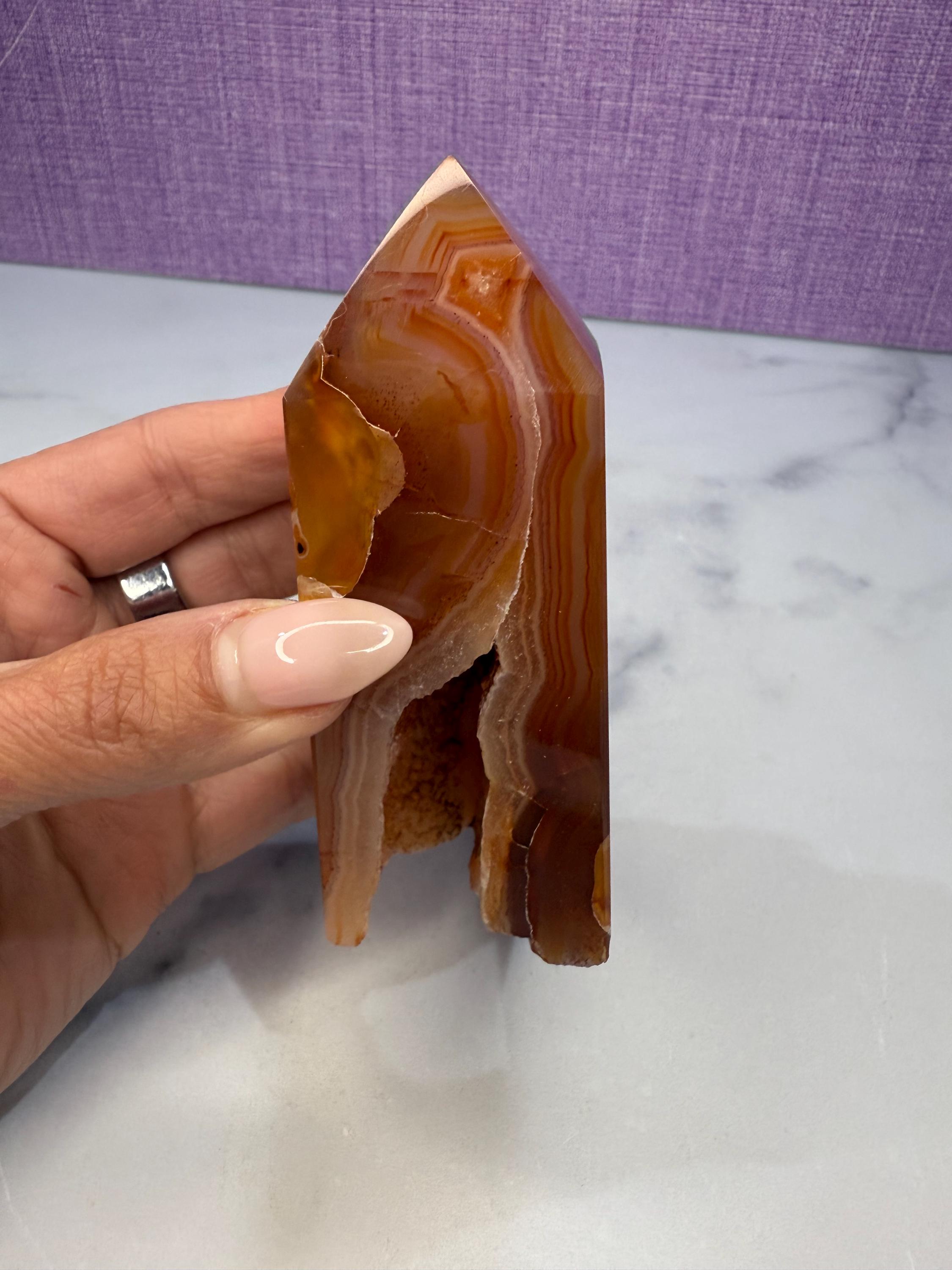 Druzy Carnelian Crystal Tower, Fiery Orange Healing Stone Point, Spiritual Decor, Meditation Obelisk 3