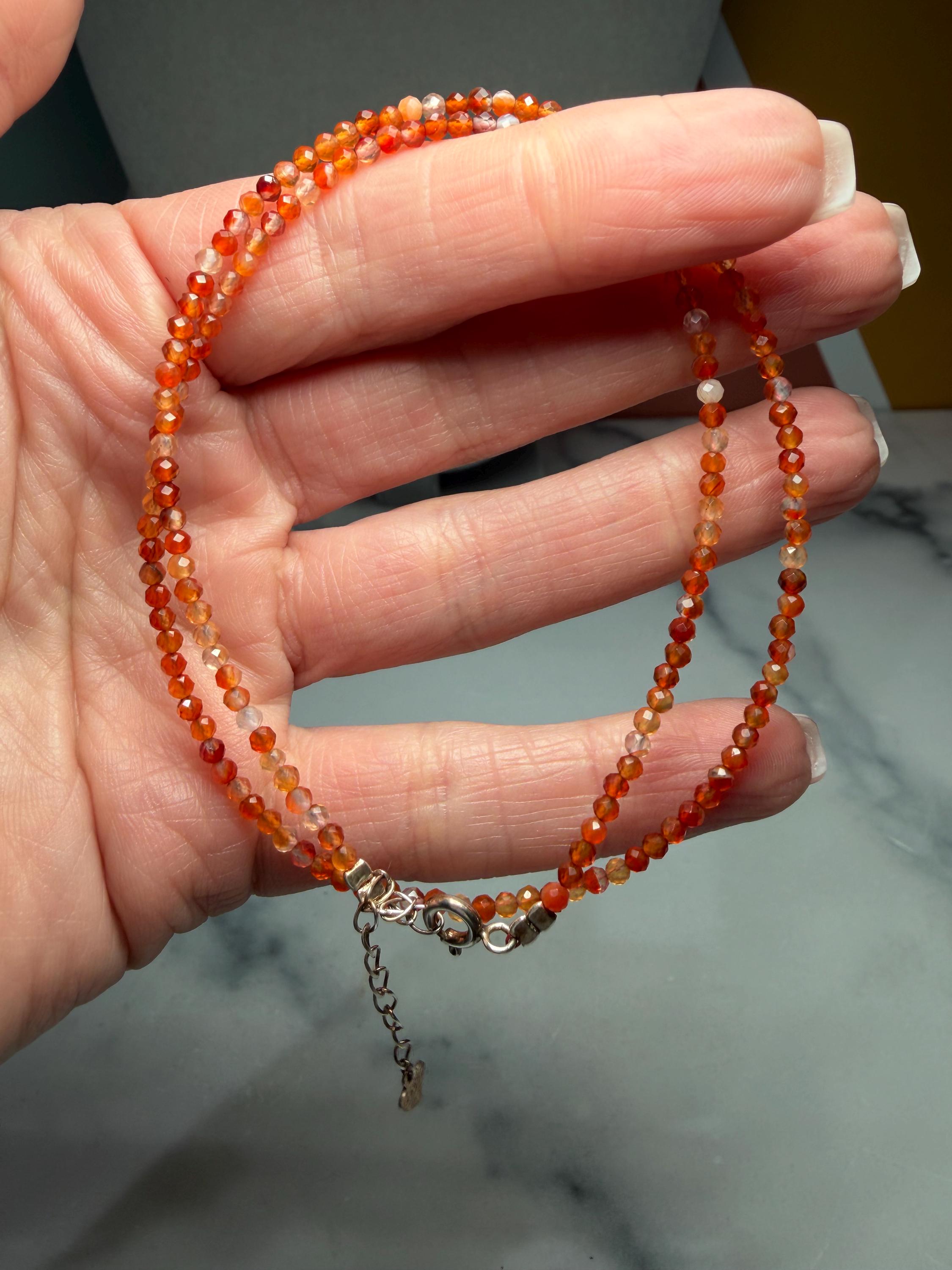 Faceted Carnelian Beaded Necklace, Sterling Silver Chain, Dainty Gemstone, 16 Inch (2 Inch Extender) 5