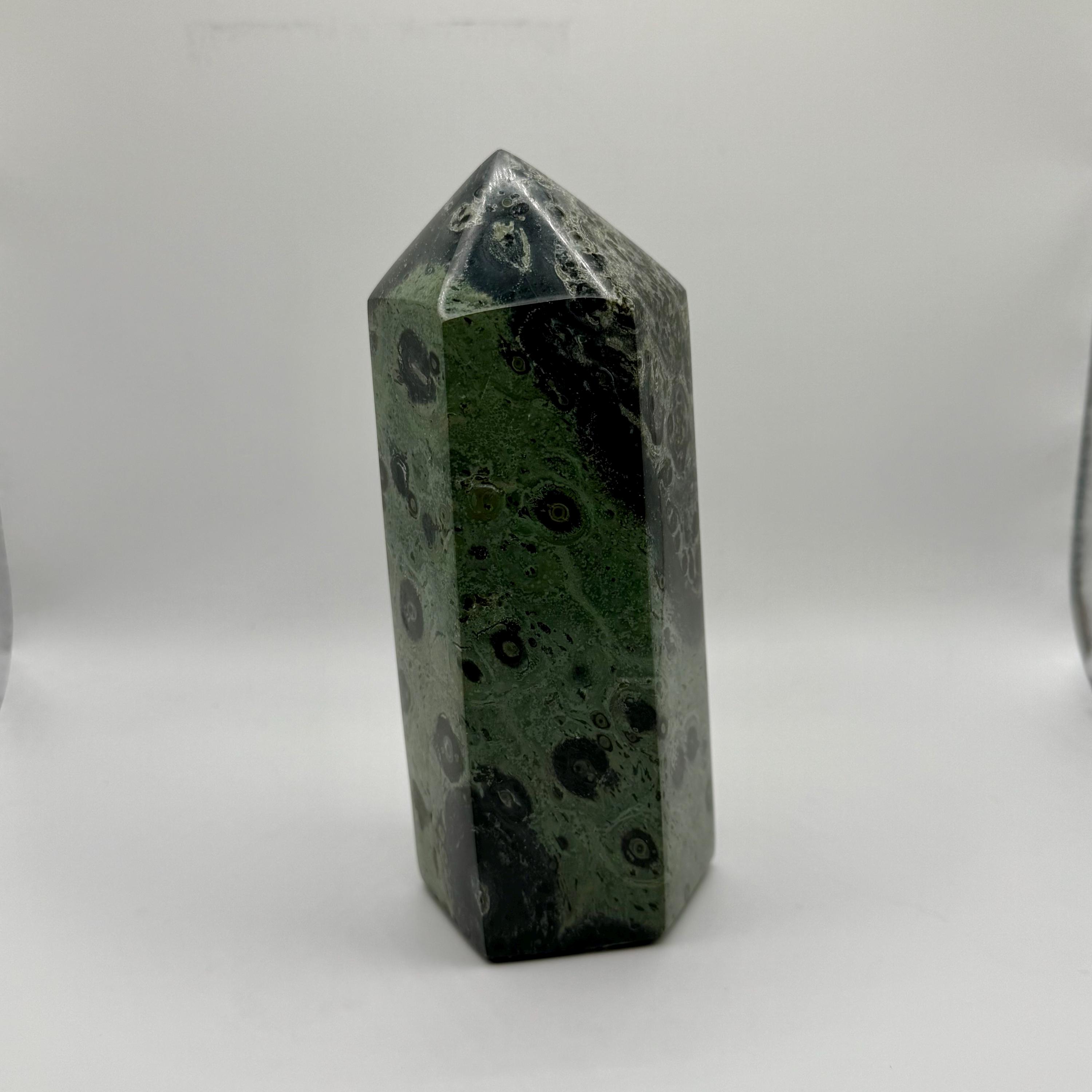 XL Kambaba Jasper Crystal Tower, Polished Green Orbicular Stone Obelisk, Spiritual Decor 5