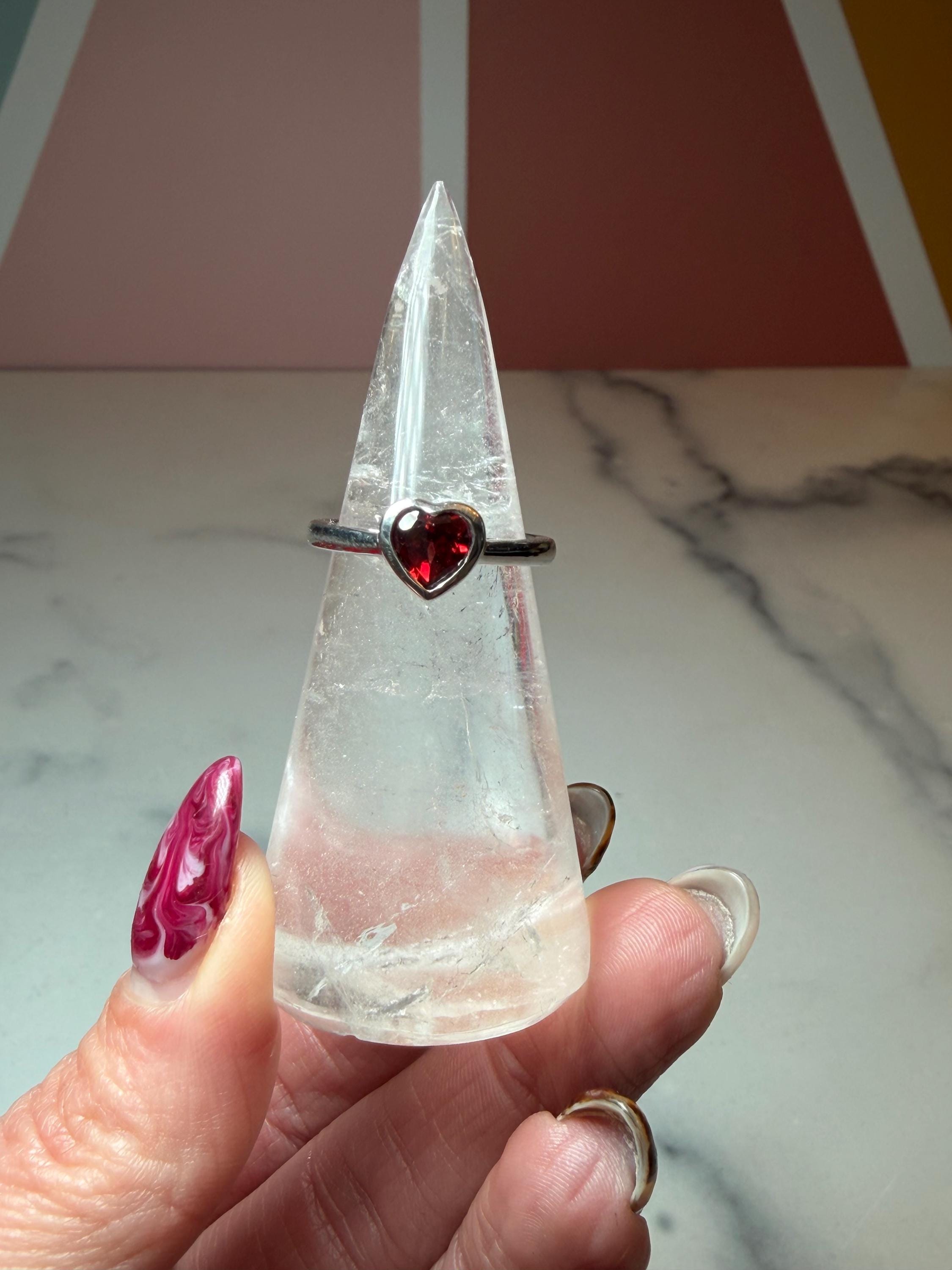 Faceted Garnet Heart Ring • Dainty Sterling Silver Boho Jewelry (size 6.25) 11