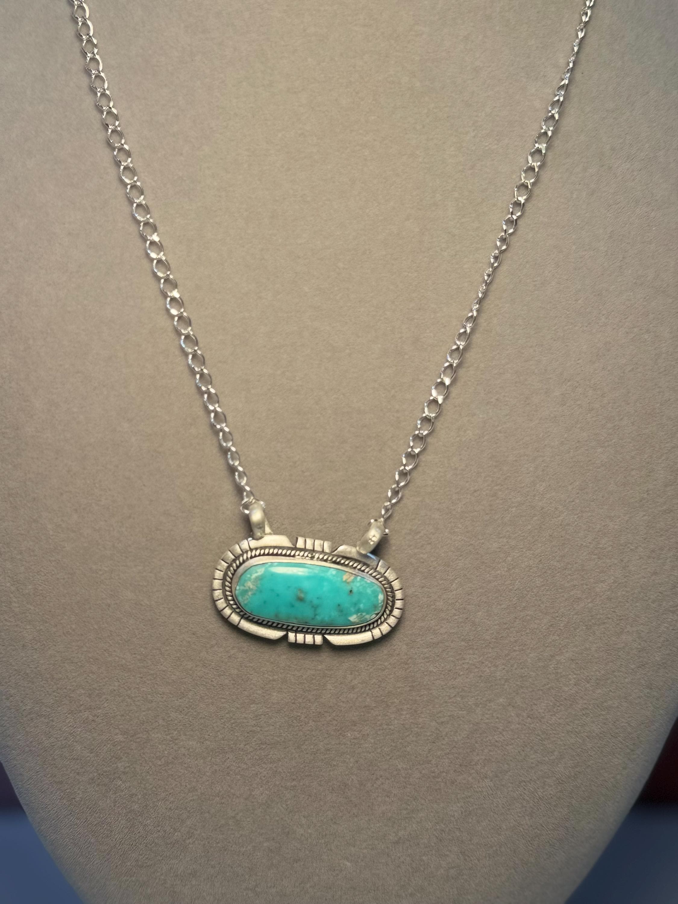 Sterling Silver Turquoise Bar Necklace, Southwest Style, 17.5 Inch Adjustable Chain 4