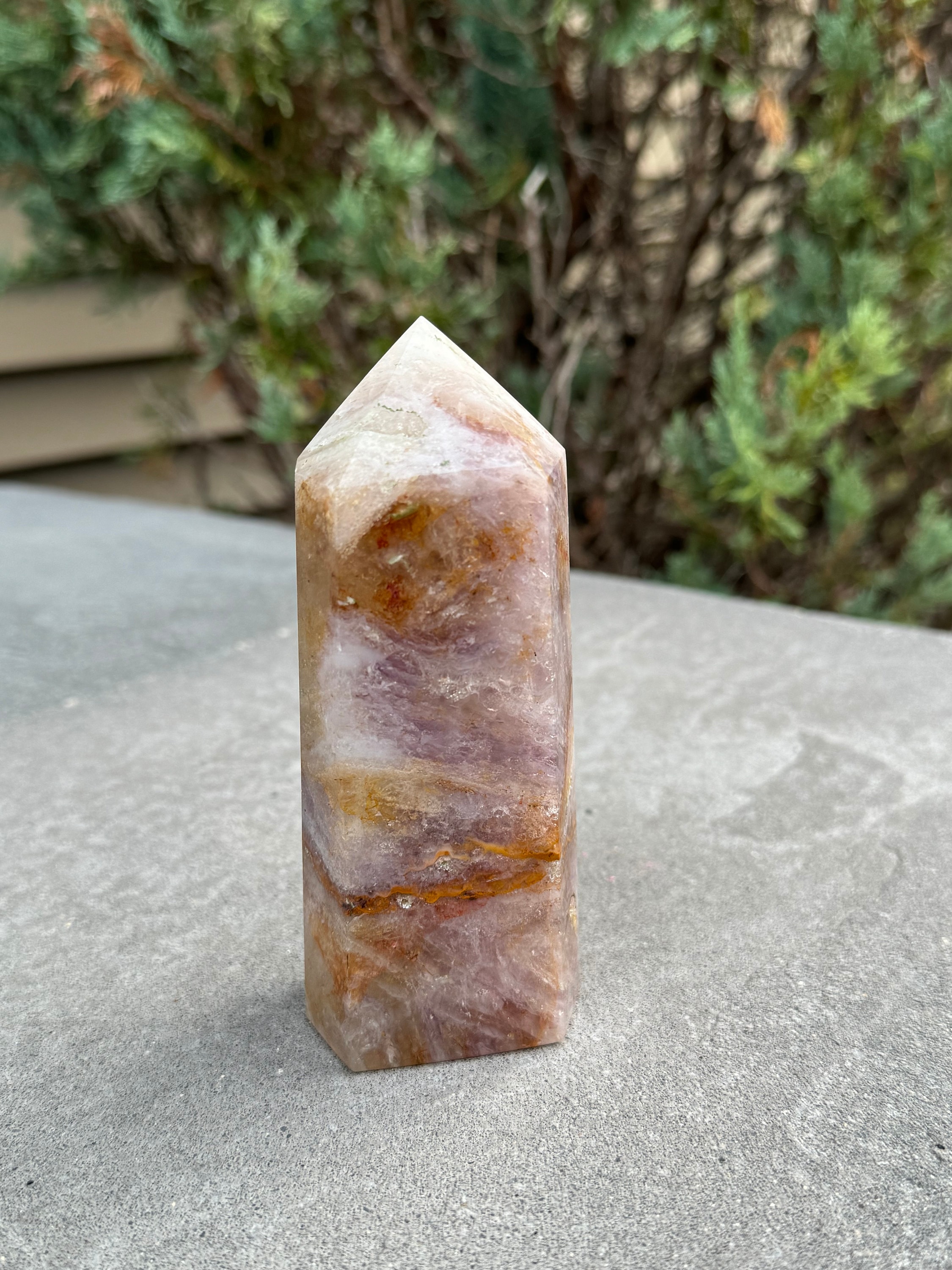 Large Feather Fluorite Crystal Tower • Banded Healing Stone • Polished Point • Spiritual Decor