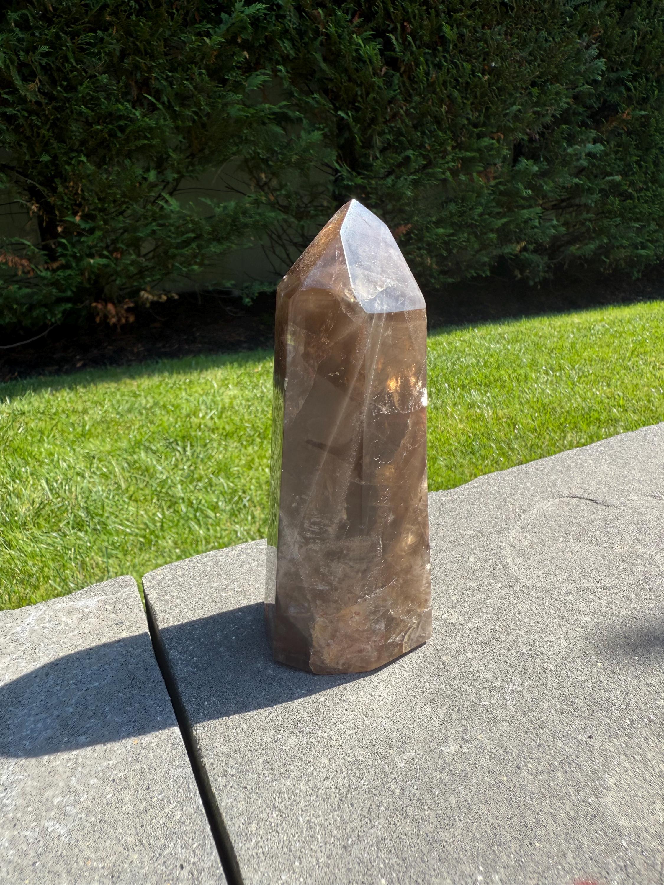 Smoky Quartz & Fire Quartz Crystal Tower from Madagascar: Grounding and Energizing Stone Point 9