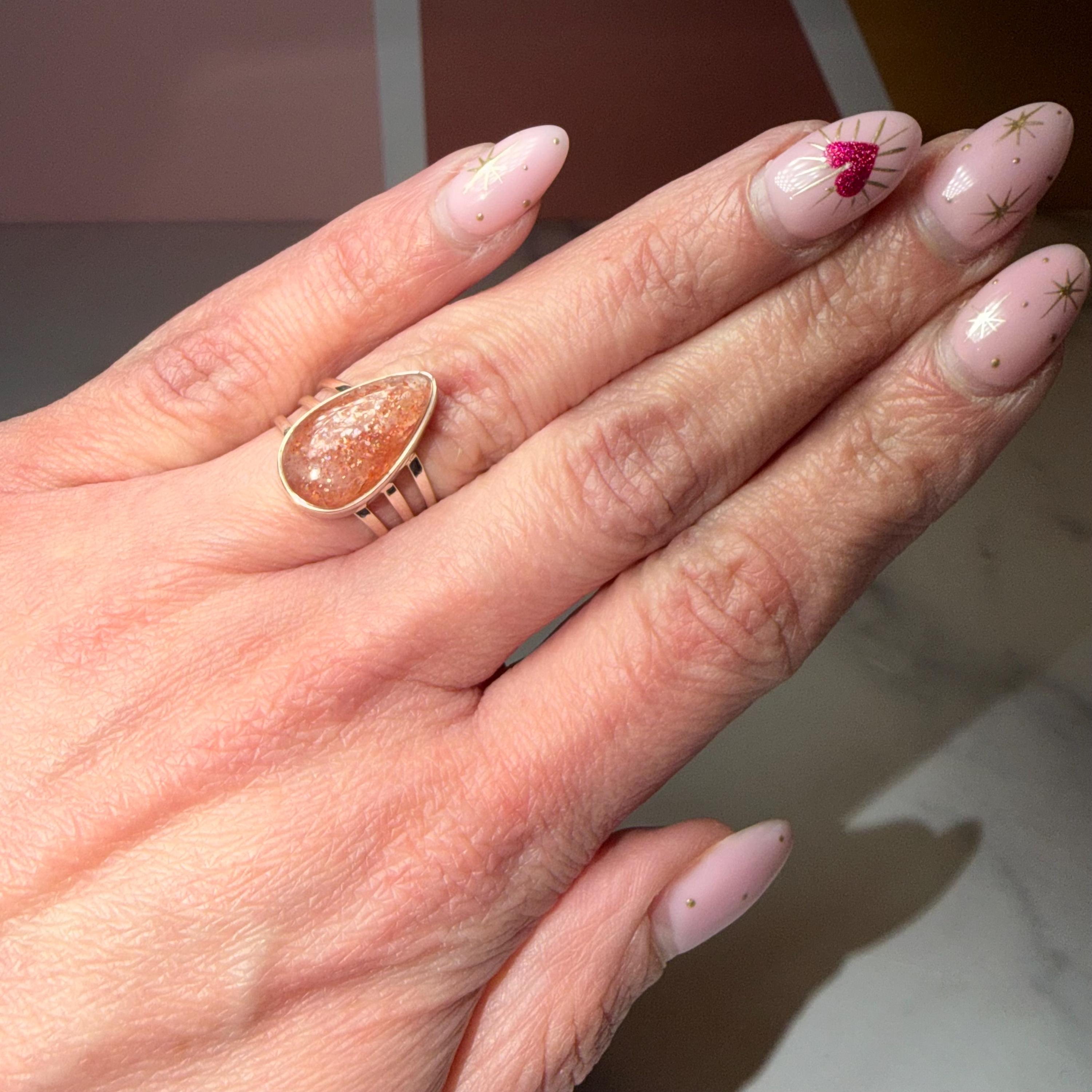 Sunstone Triple Band Ring, Peach Gemstone, Sterling Silver Statement Jewelry (size 6) 2