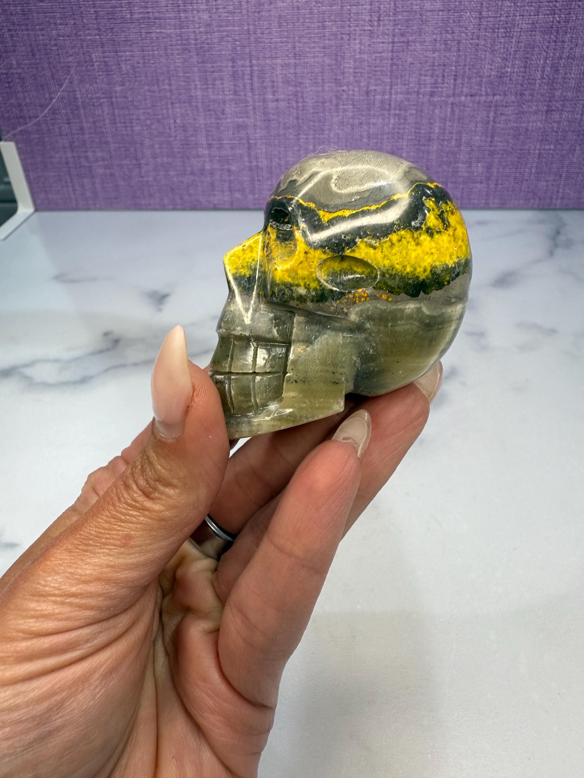 Yellow & Black Jasper Crystal Skull: Earthy Protection Stone 2