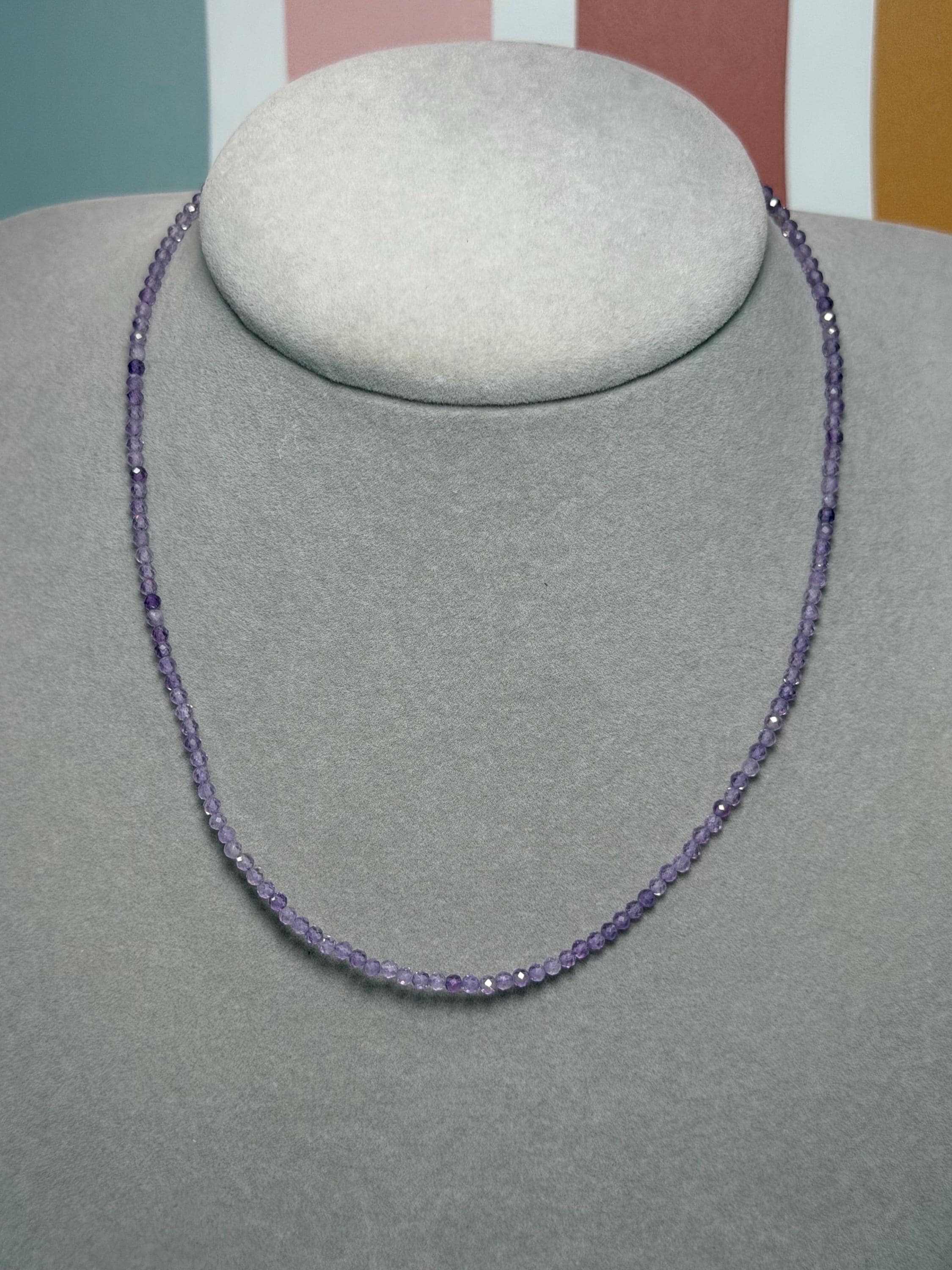 Faceted Amethyst Beaded Necklace, 925 Sterling Silver, Dainty Purple Gemstone, Adjustable Chain