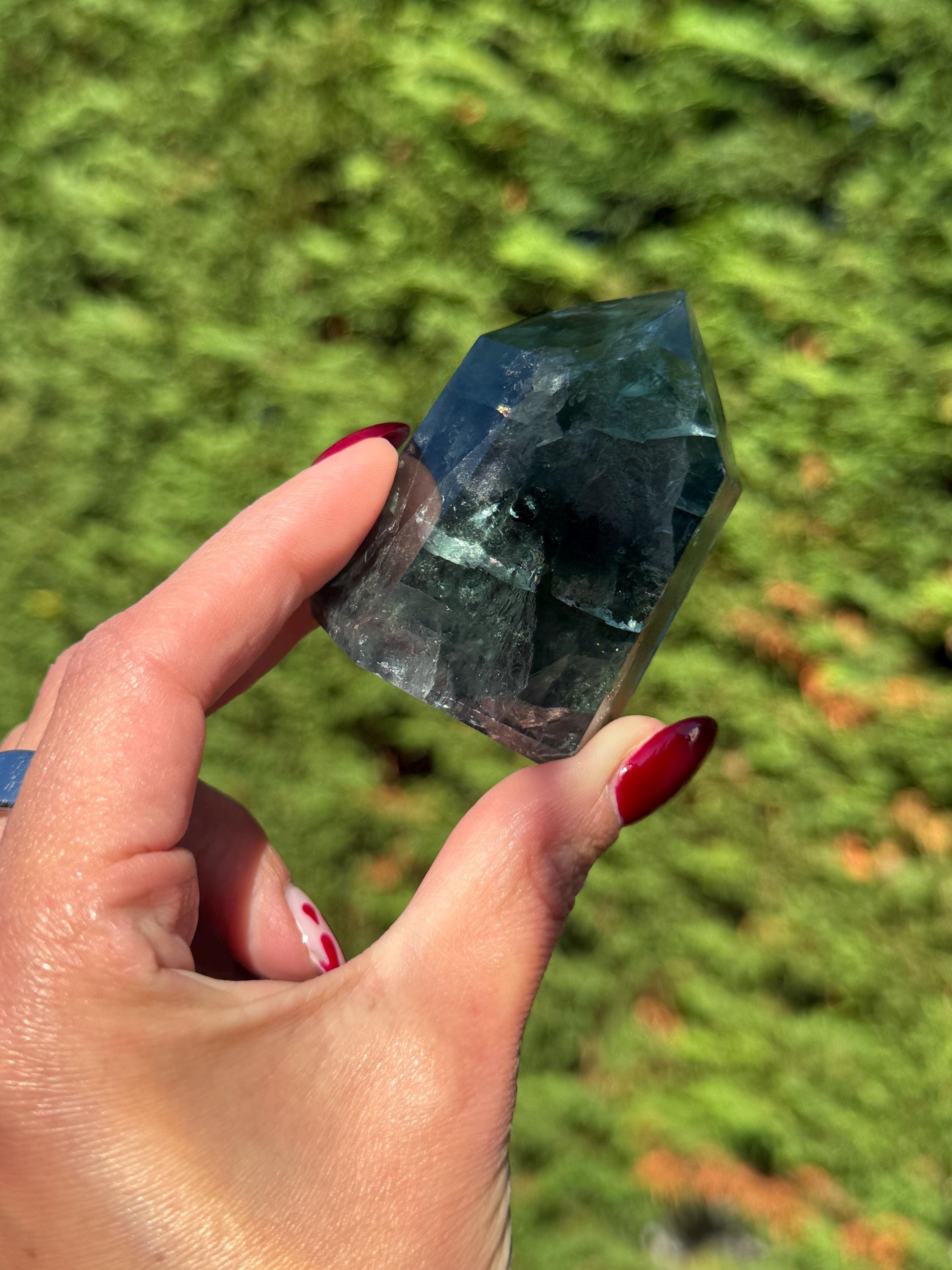 Green Fluorite Crystal Tower from Brazil: Polished Fluorite Point 3