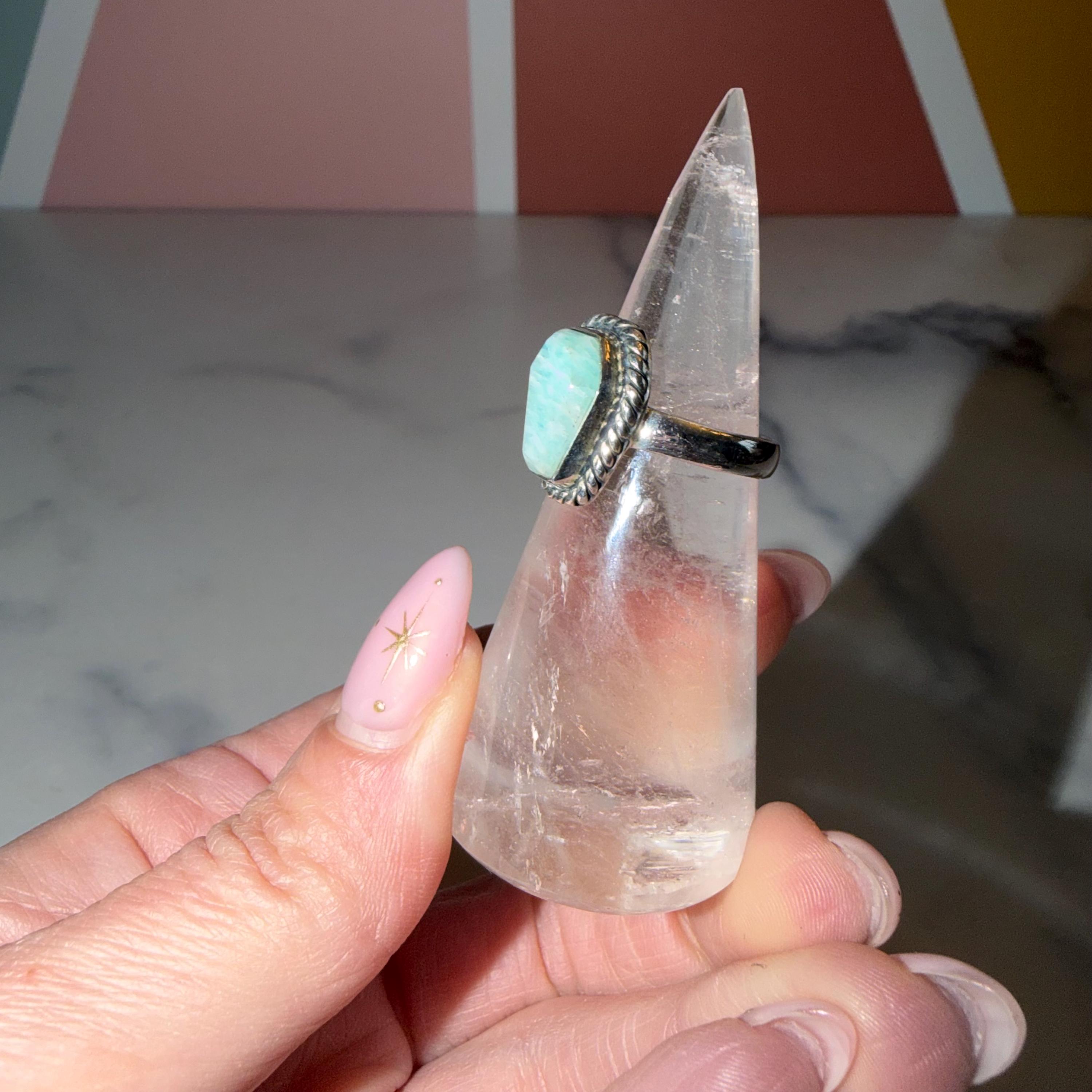Amazonite Coffin Ring • 925 Sterling Silver • Size 6 • Gothic Gemstone Ring • Statement Crystal Jewelry • Boho Witchy Ring 4