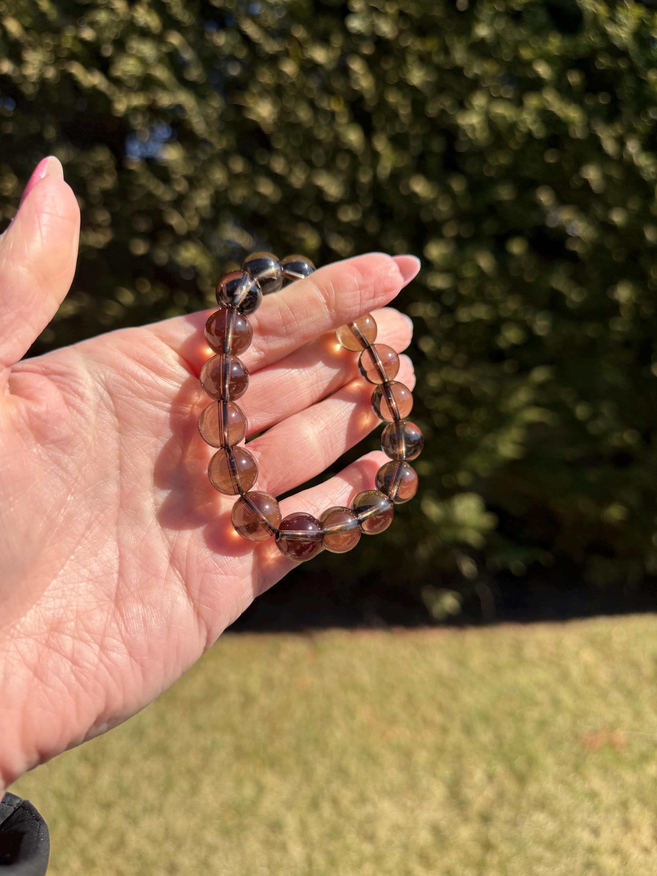 Smoky Quartz Beaded Bracelet • 12mm Natural Crystal • Grounding Stone • Healing Bracelet • Protection Jewelry 7