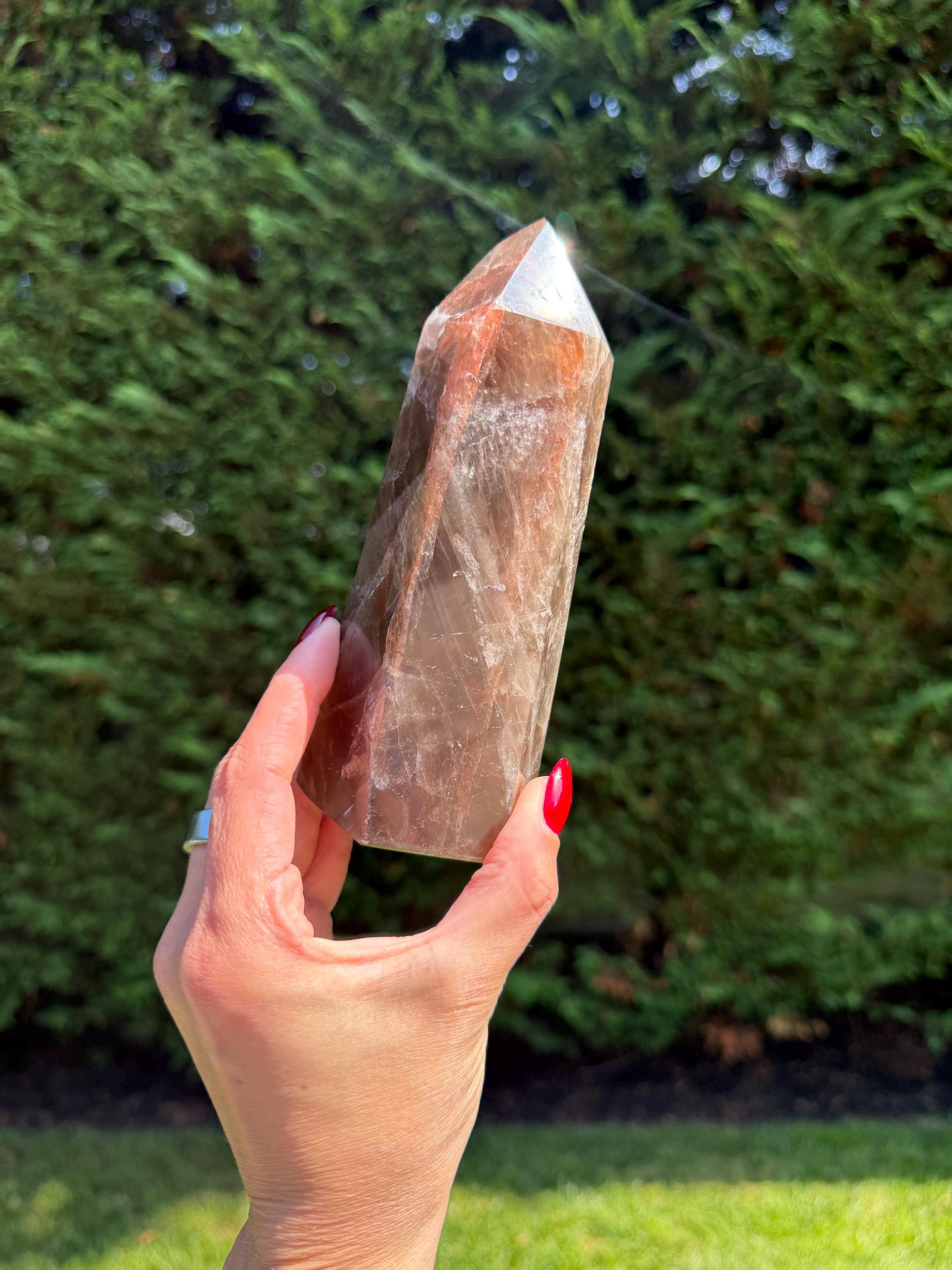 Smoky Quartz & Fire Quartz Crystal Tower from Madagascar: Grounding and Energizing Stone Point 2