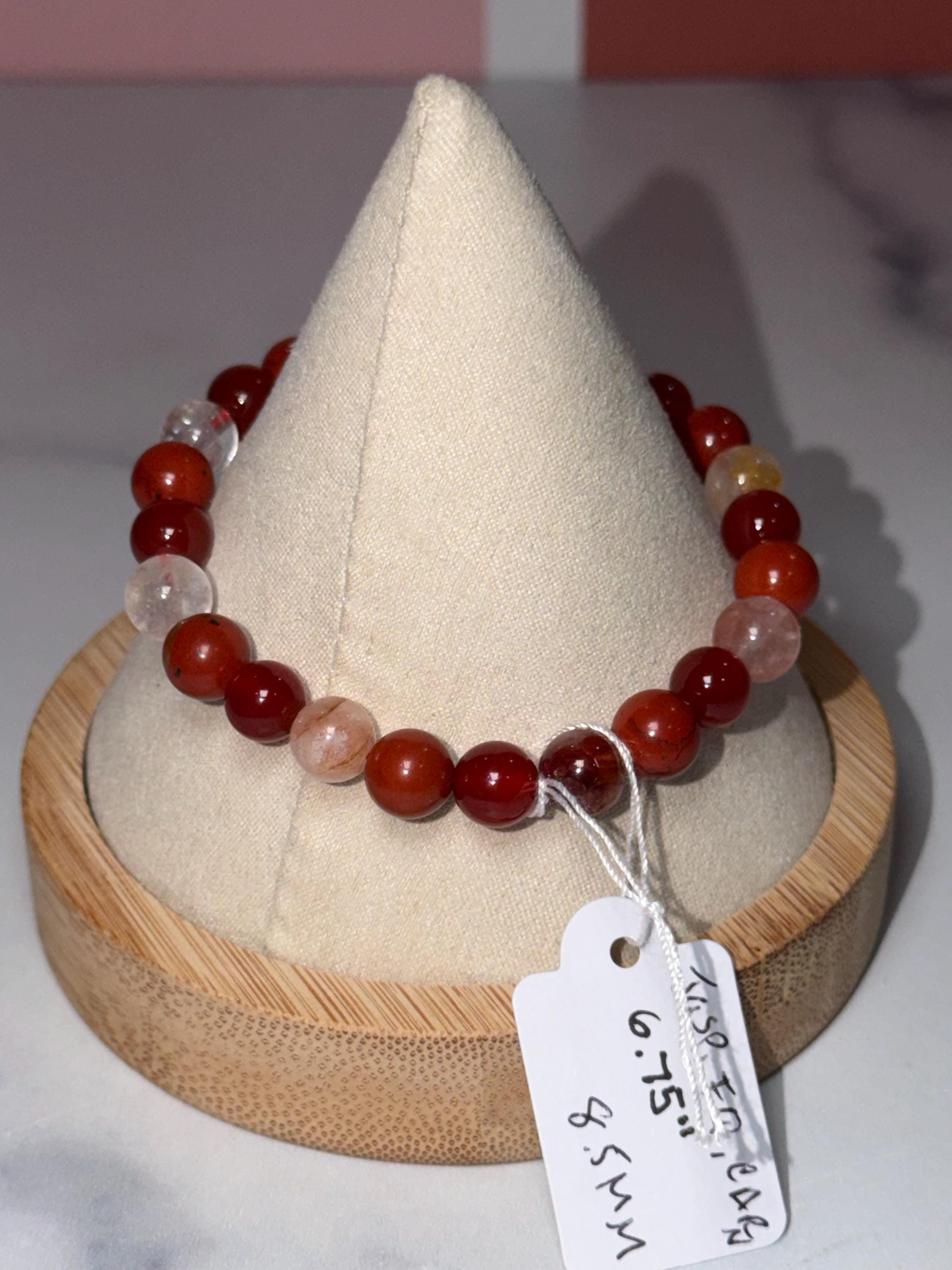 Carnelian, Fire Quartz, Red Jasper Beaded Bracelet, Earth Tone Gemstone Jewelry 5