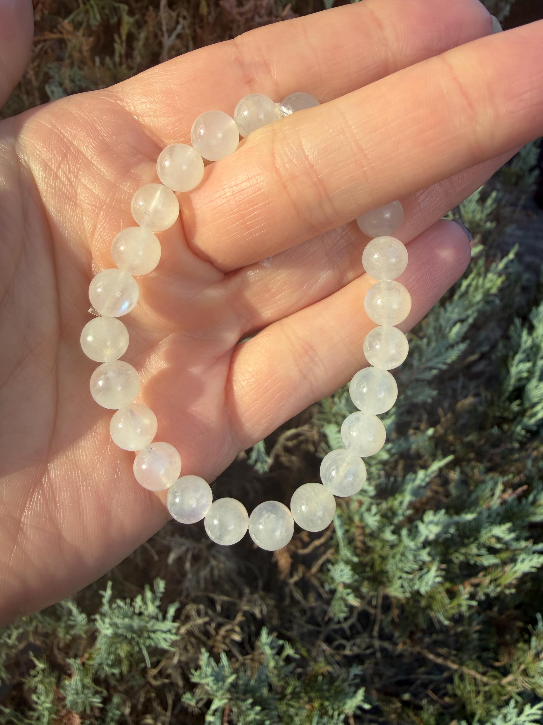 Flashy White Moonstone Beaded Bracelet • Crystal Healing Jewelry • Intuition & Feminine Energy 13