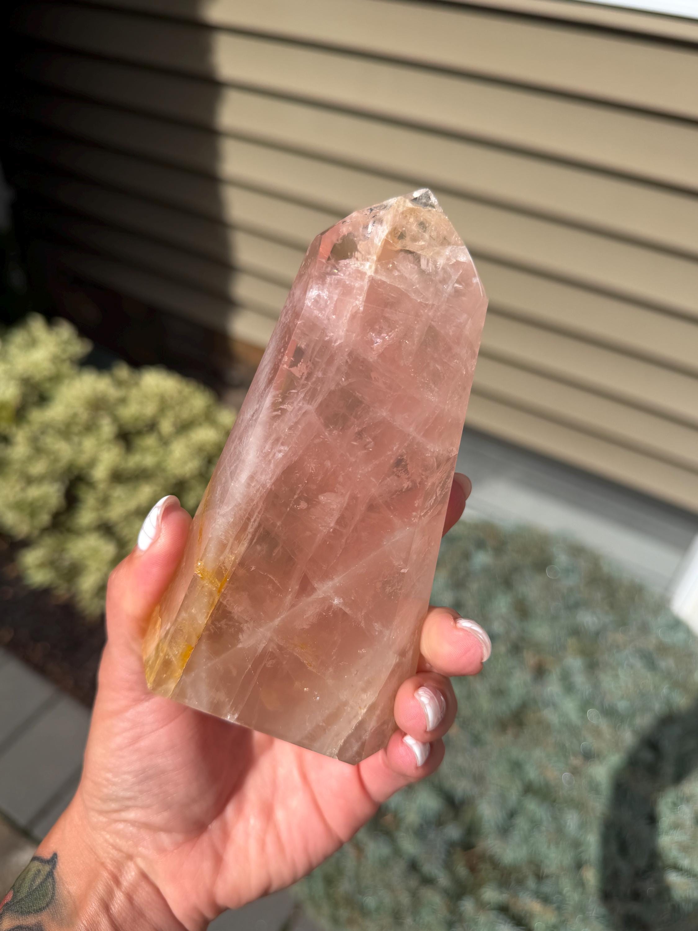 Rose Quartz & Golden Healer Tower from Brazil: Polished Quartz Point 10
