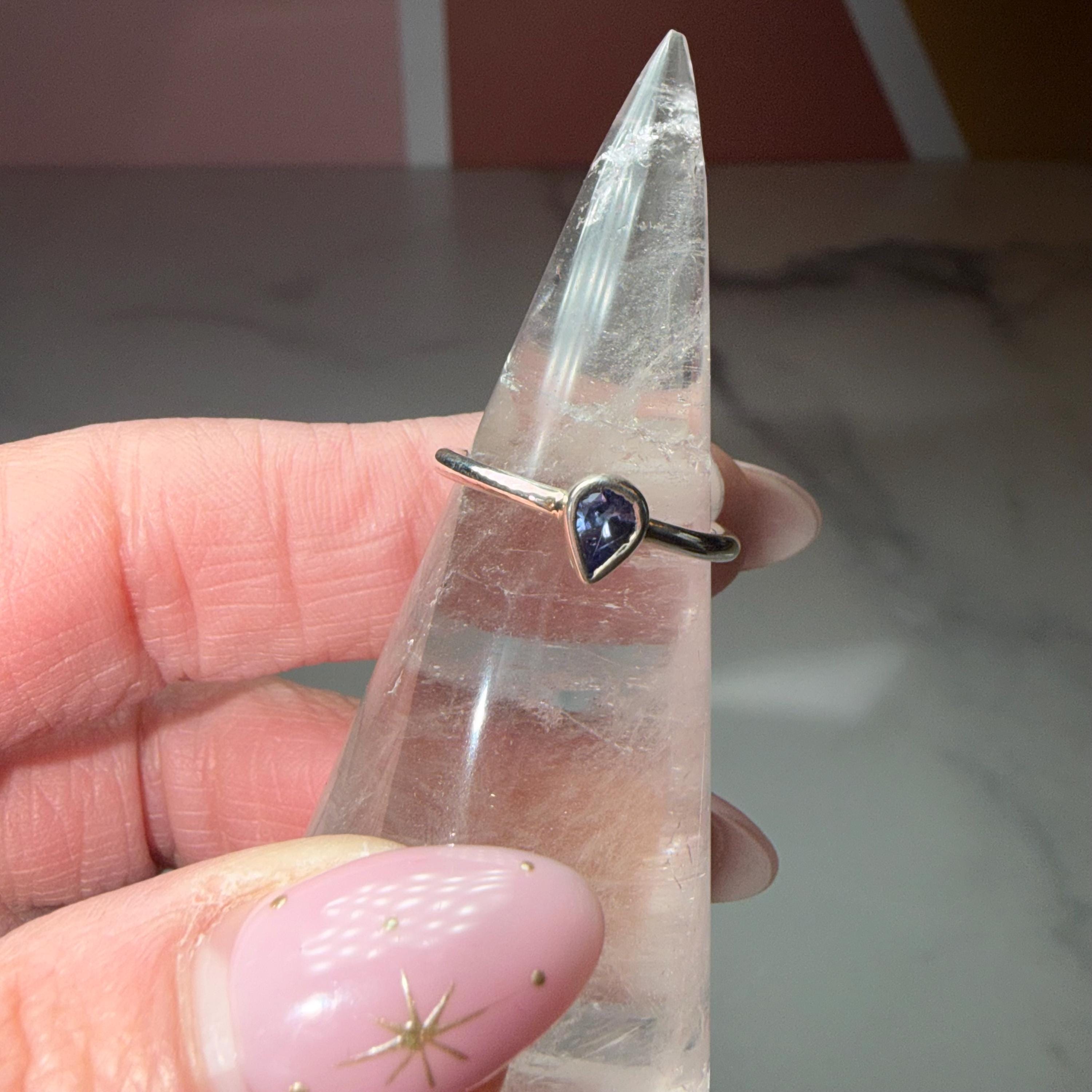Tanzanite Tear Drop Ring, Solid 925 Sterling Silver, Dainty Minimalist Jewelry (size 6) 2