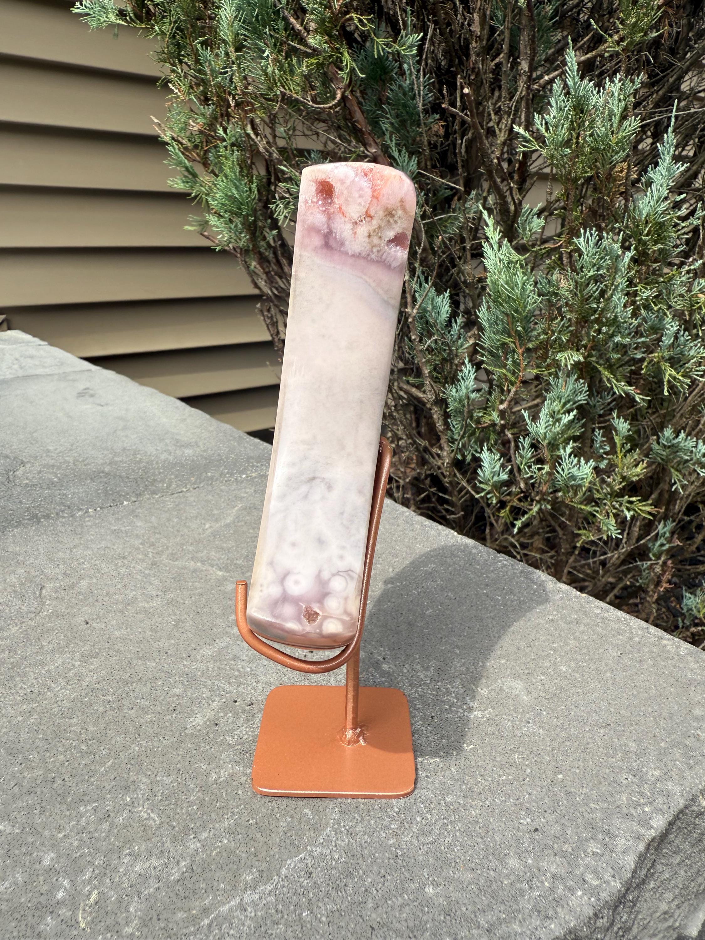 Pink Amethyst Druzy Moon Carving • Celestial Crystal Stand Display 6