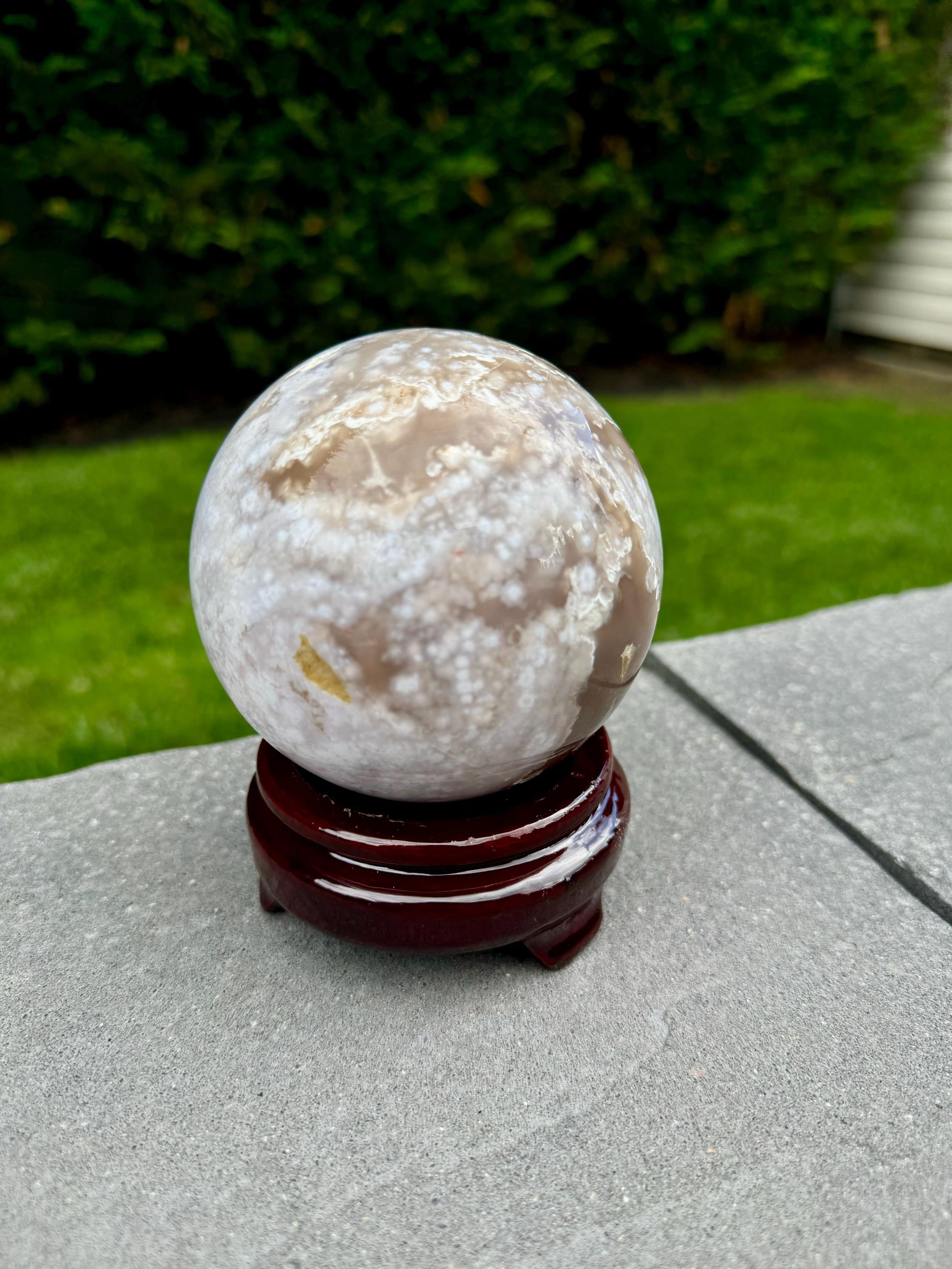 Flower Agate Crystal Sphere, Carnelian Amethyst Orb, Large Natural Stone Decor 10