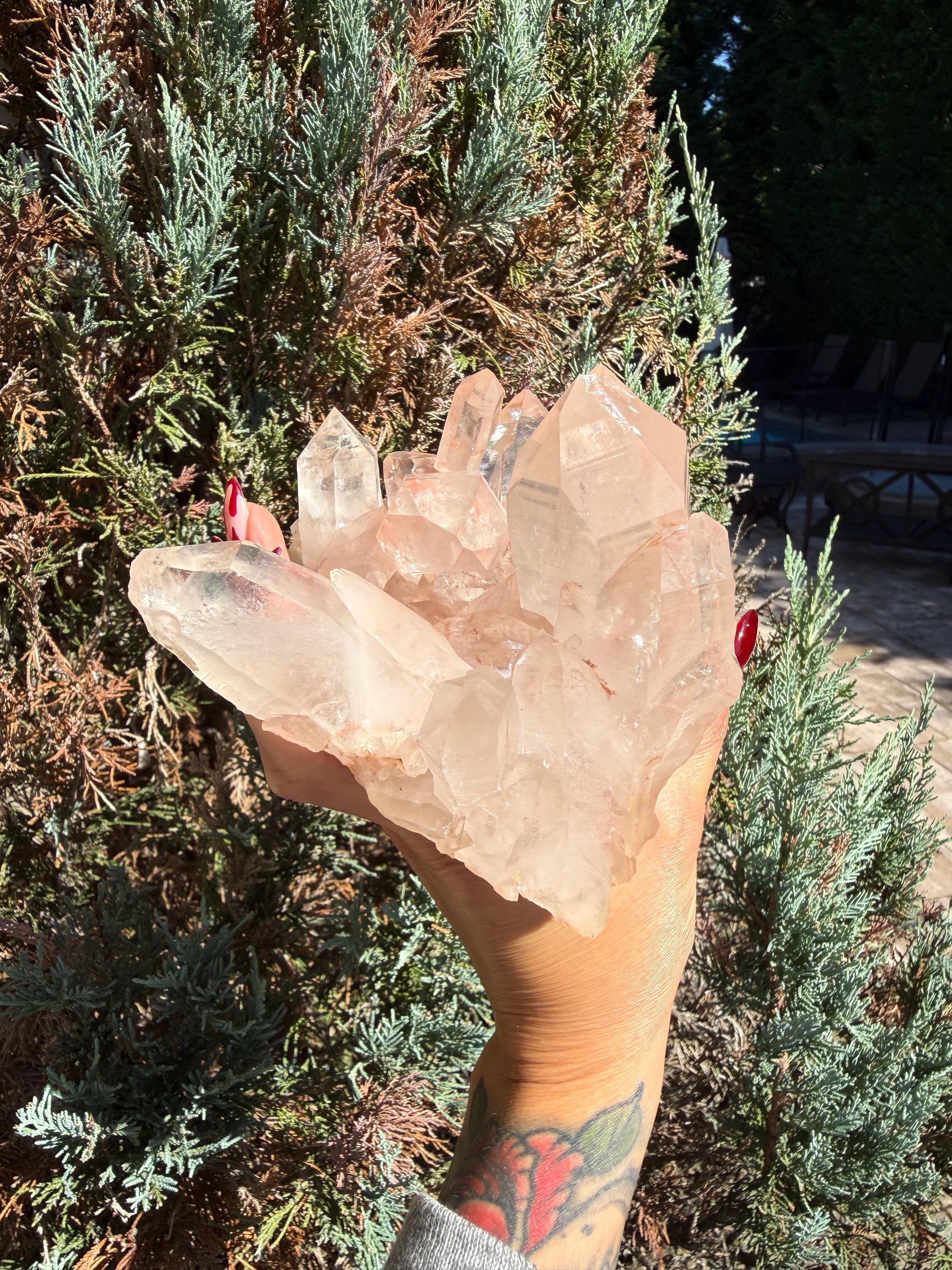 Large Hematite Included Quartz Crystal Cluster: Grounding & Energizing Natural Indian Specimen 7