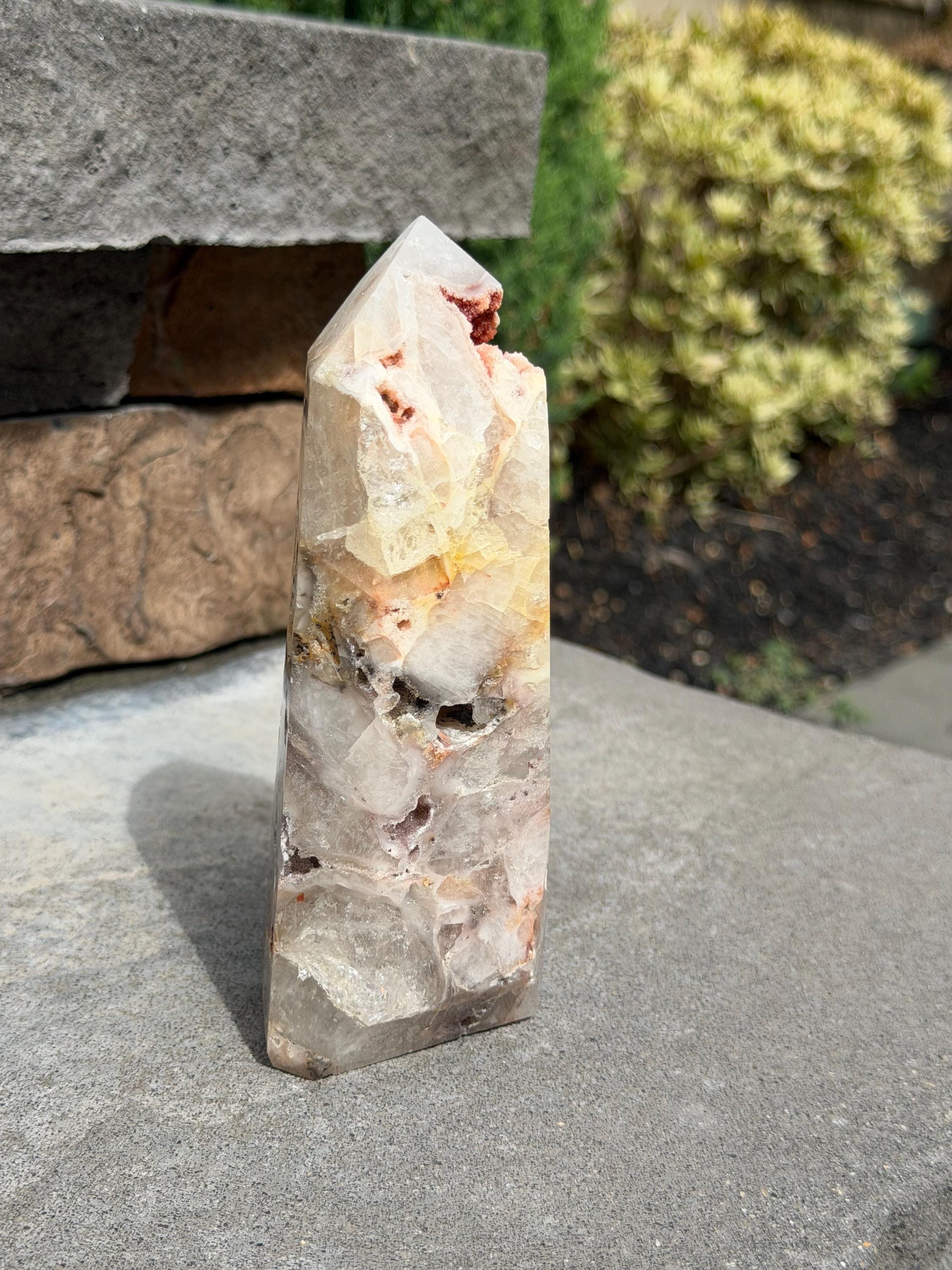 Mosaic Quartz Tower with Pink Druzy Crystal 15