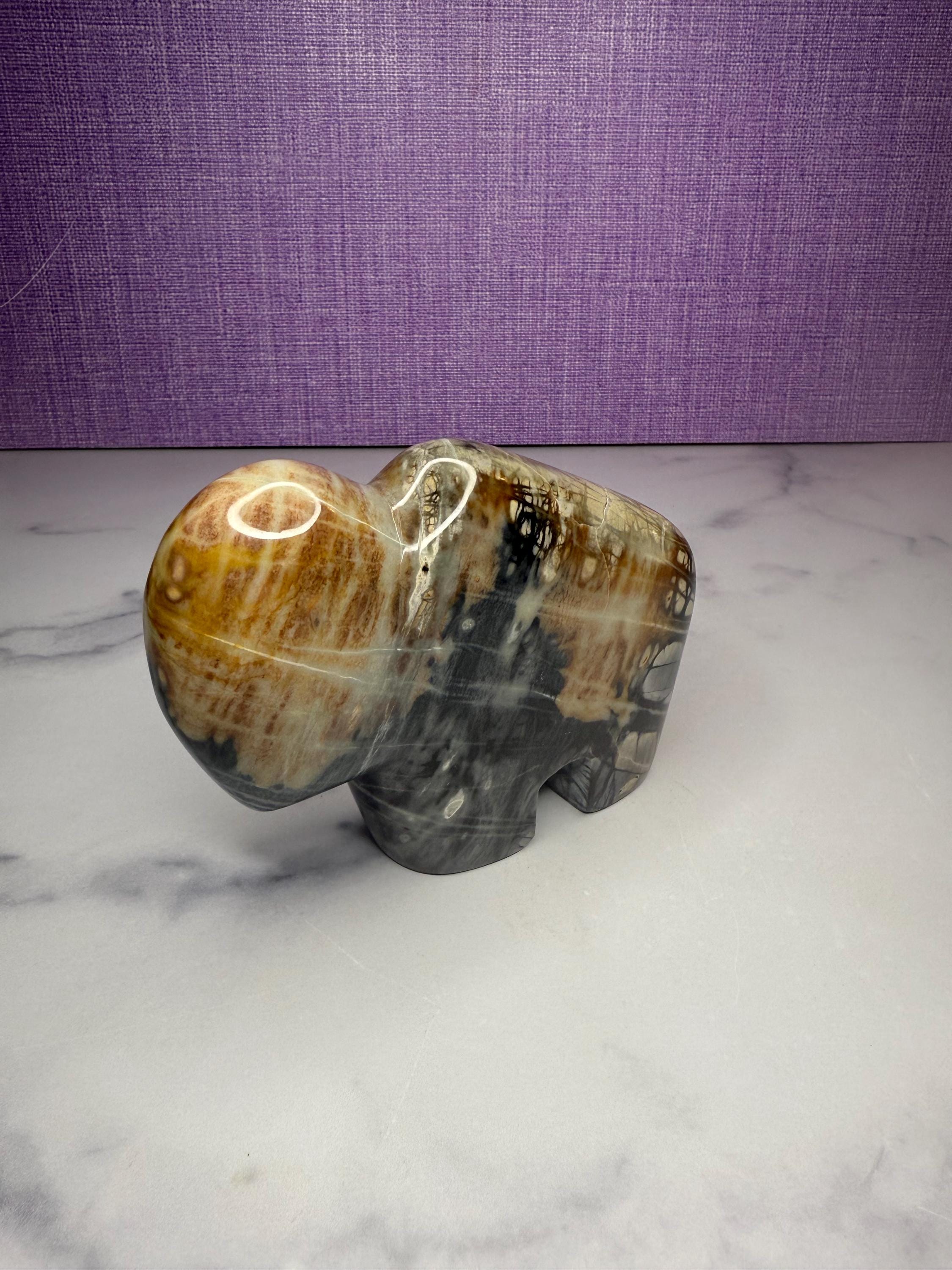 Picasso Jasper Buffalo Carving • Hand Carved Stone Bison Sculpture, Spiritual Decor 8
