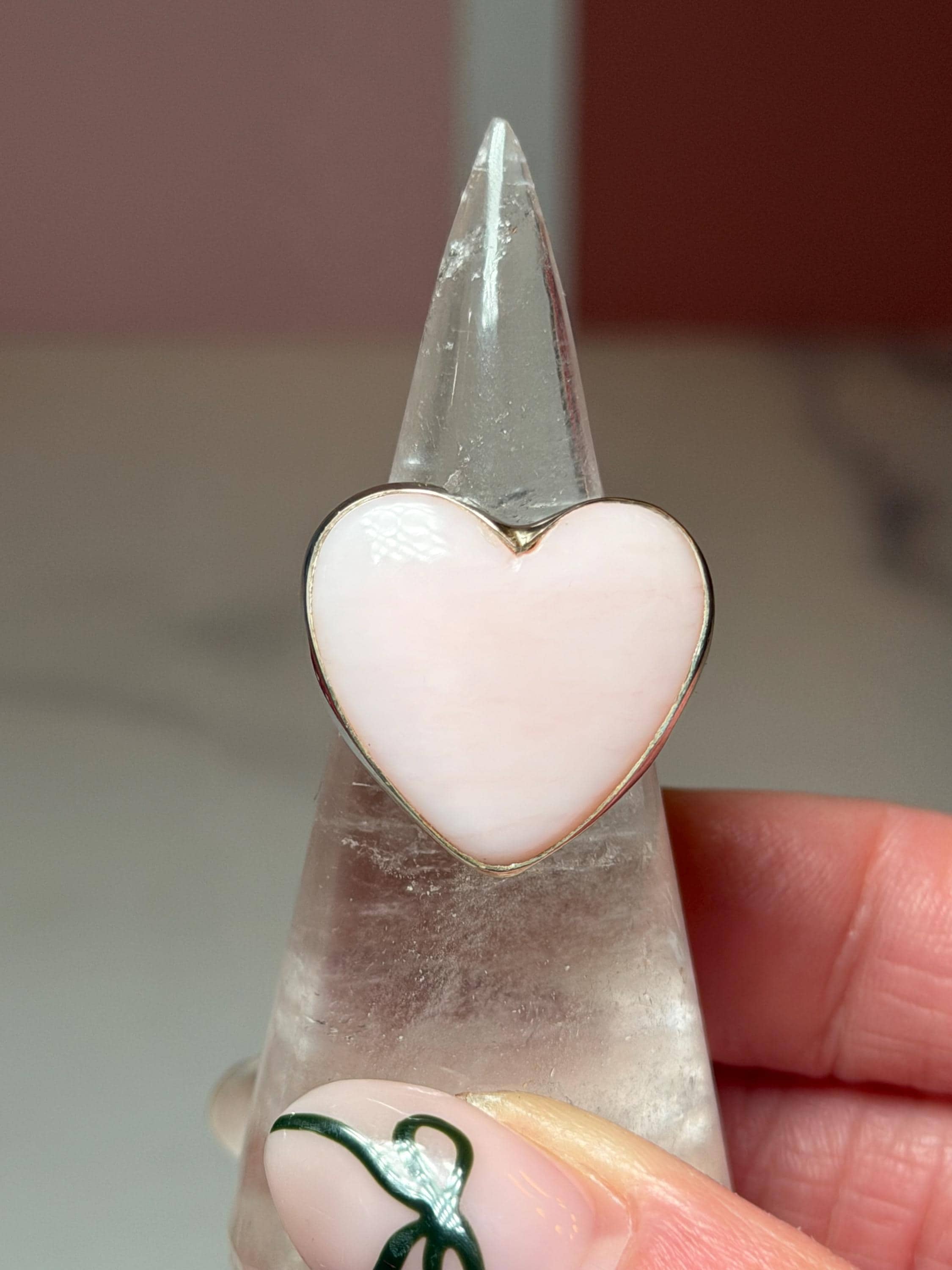 Pink Opal Heart Ring, Sterling Silver Adjustable Band, Romantic Gemstone Jewelry 2
