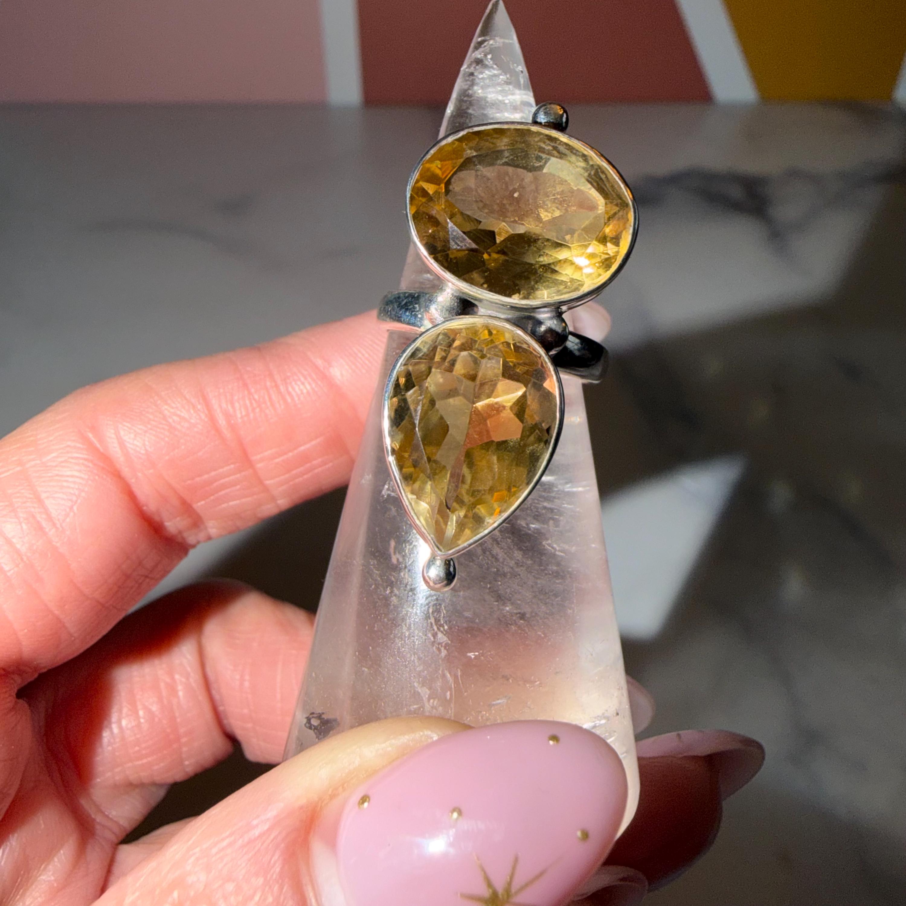 Whiskey Citrine Double Stone Ring • Sterling Silver • Boho Statement Jewelry (size 7) 2
