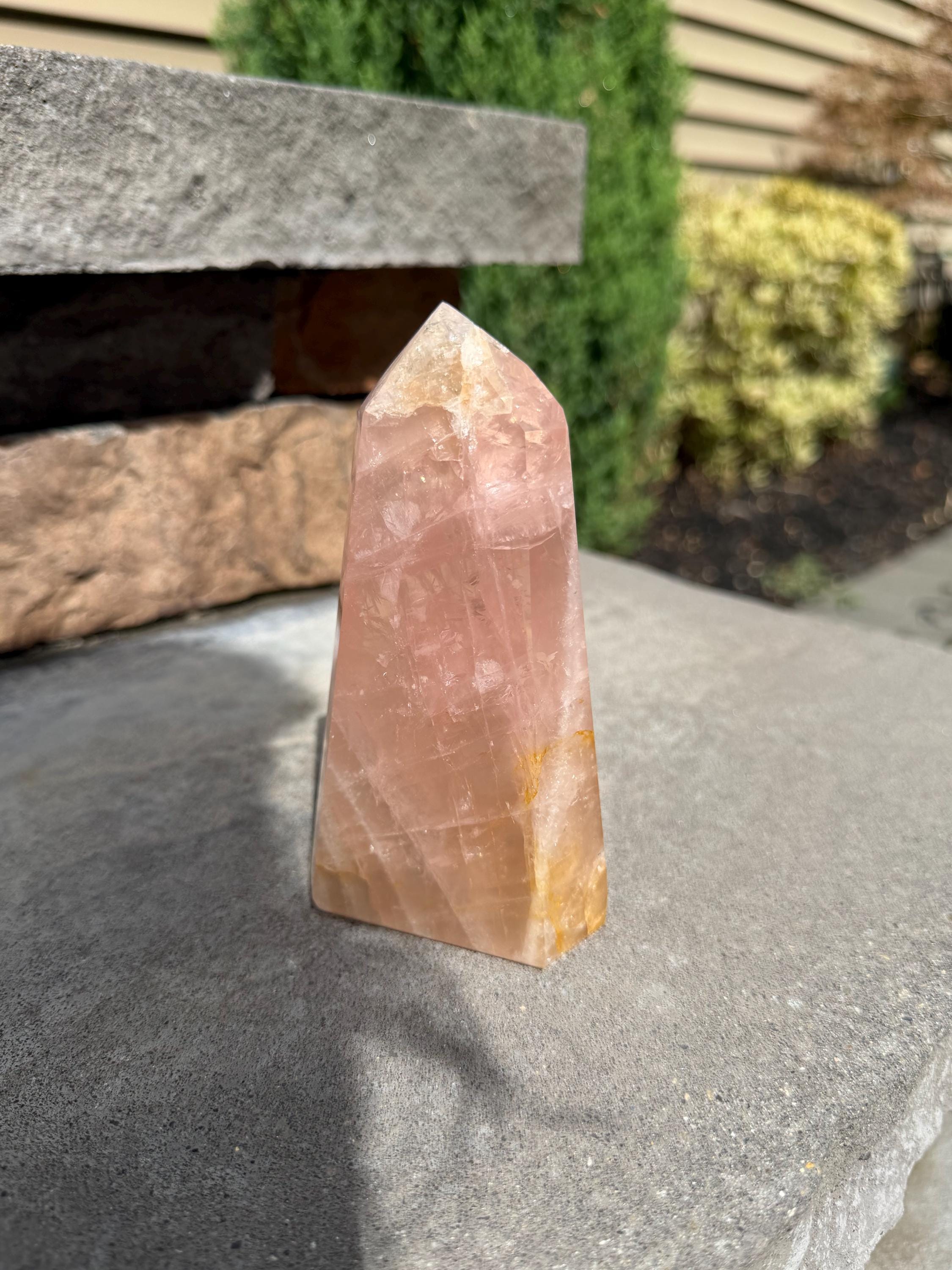 Rose Quartz & Golden Healer Tower from Brazil: Polished Quartz Point 12