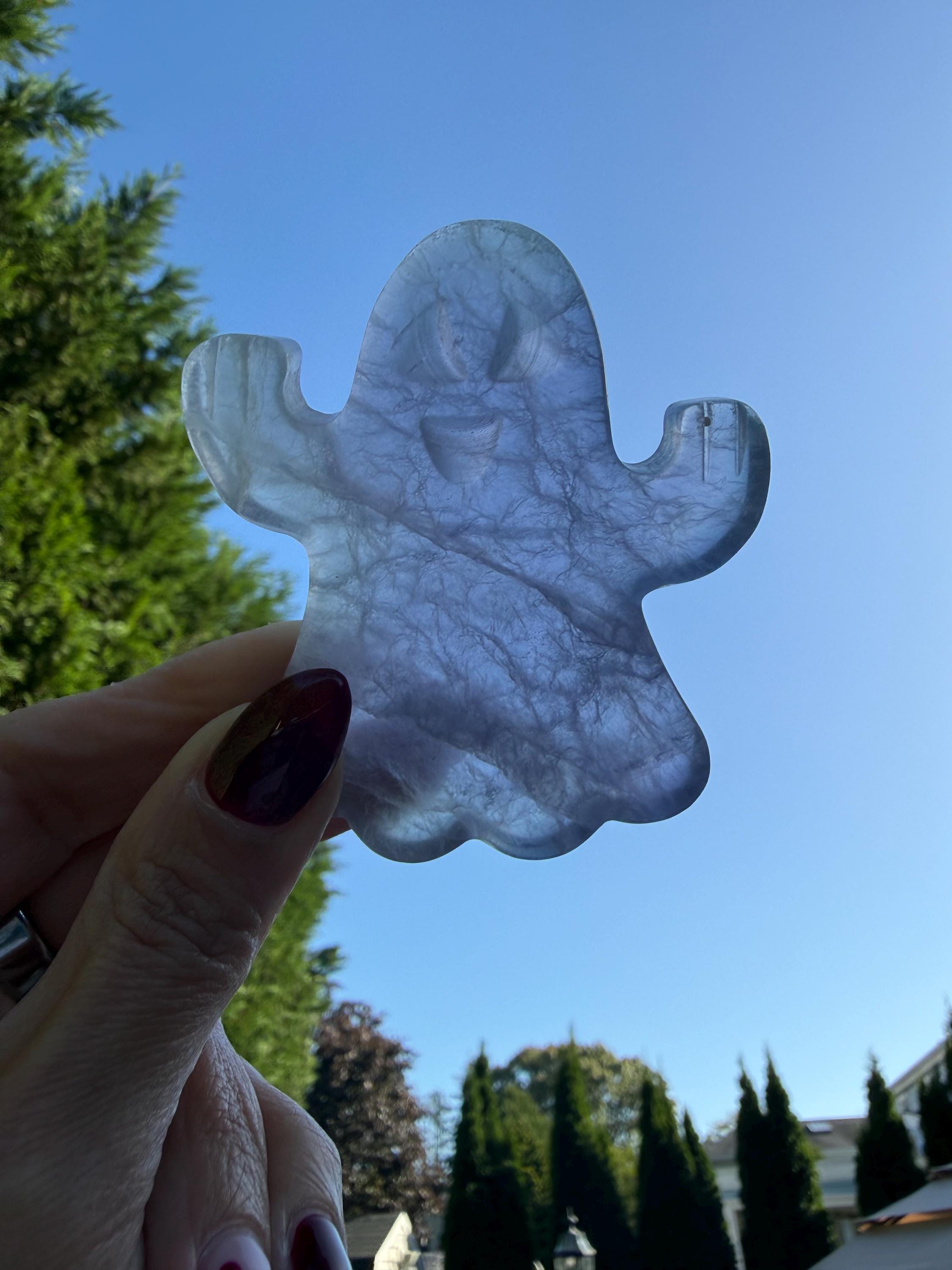 Hand Carved Fluorite Ghost Crystal • Purple Green Spirit Figurine Halloween Decor 6