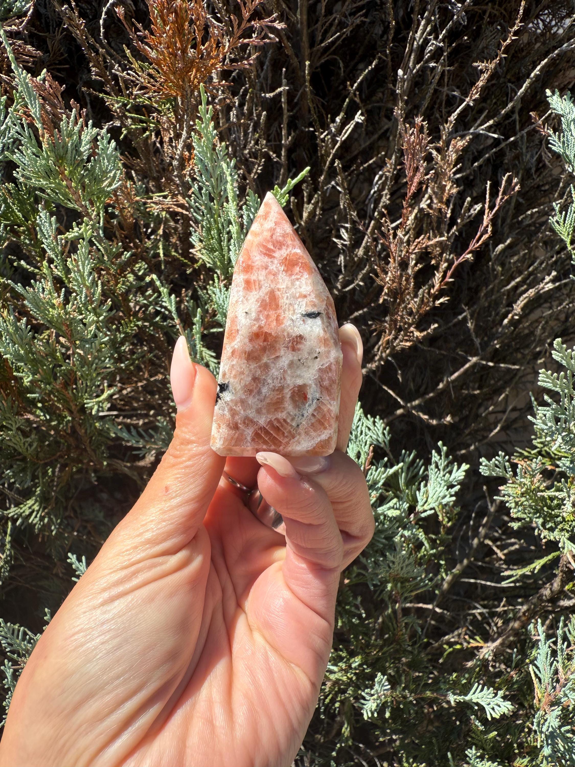 Flashy Sunstone Crystal Point Tower, Natural Mineral Decor, Healing Obelisk (Approx. 4oz) 8