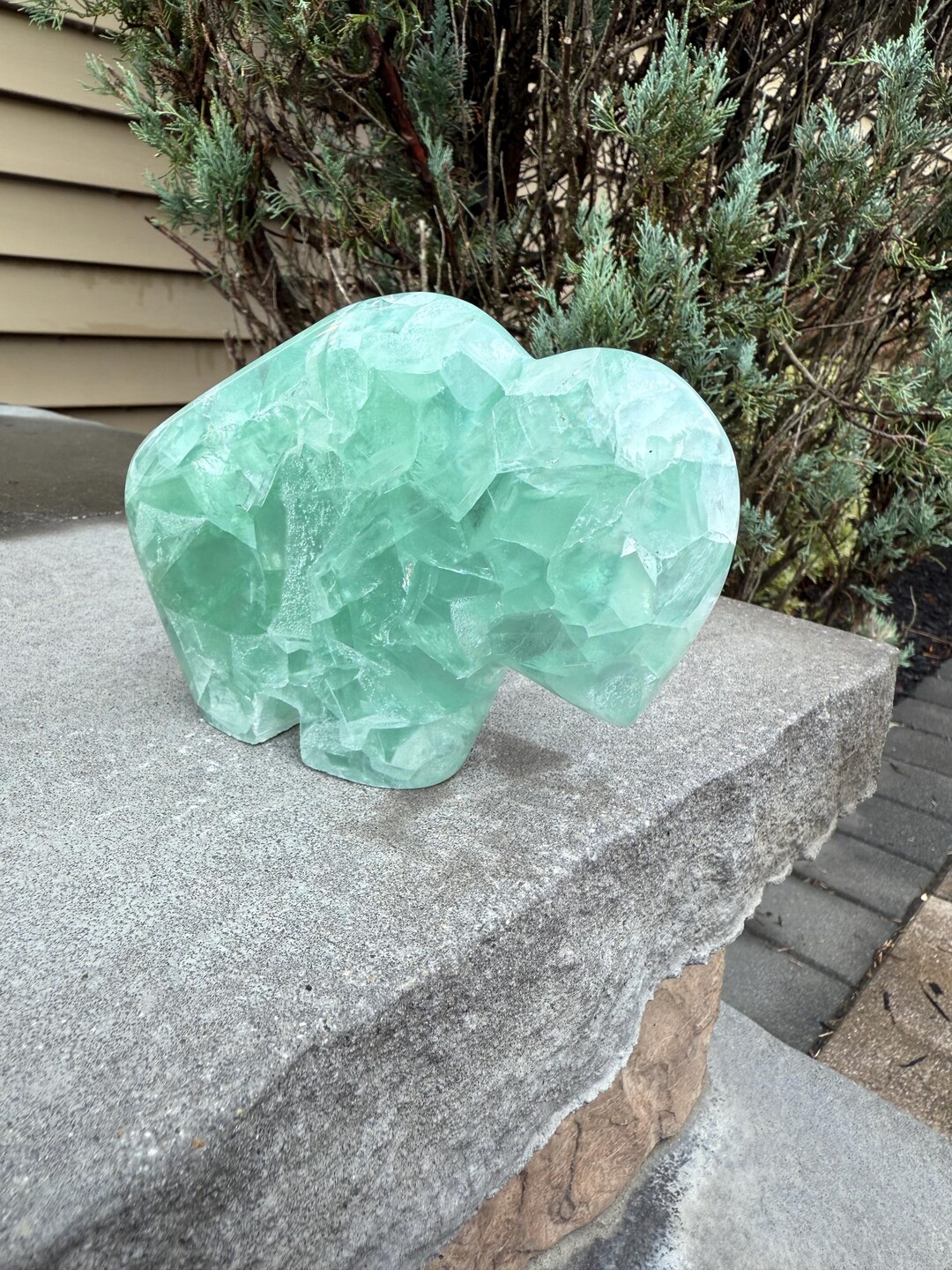 Mexican Fluorite Bison Carving • Green Teal Zuni Buffalo Sculpture ...