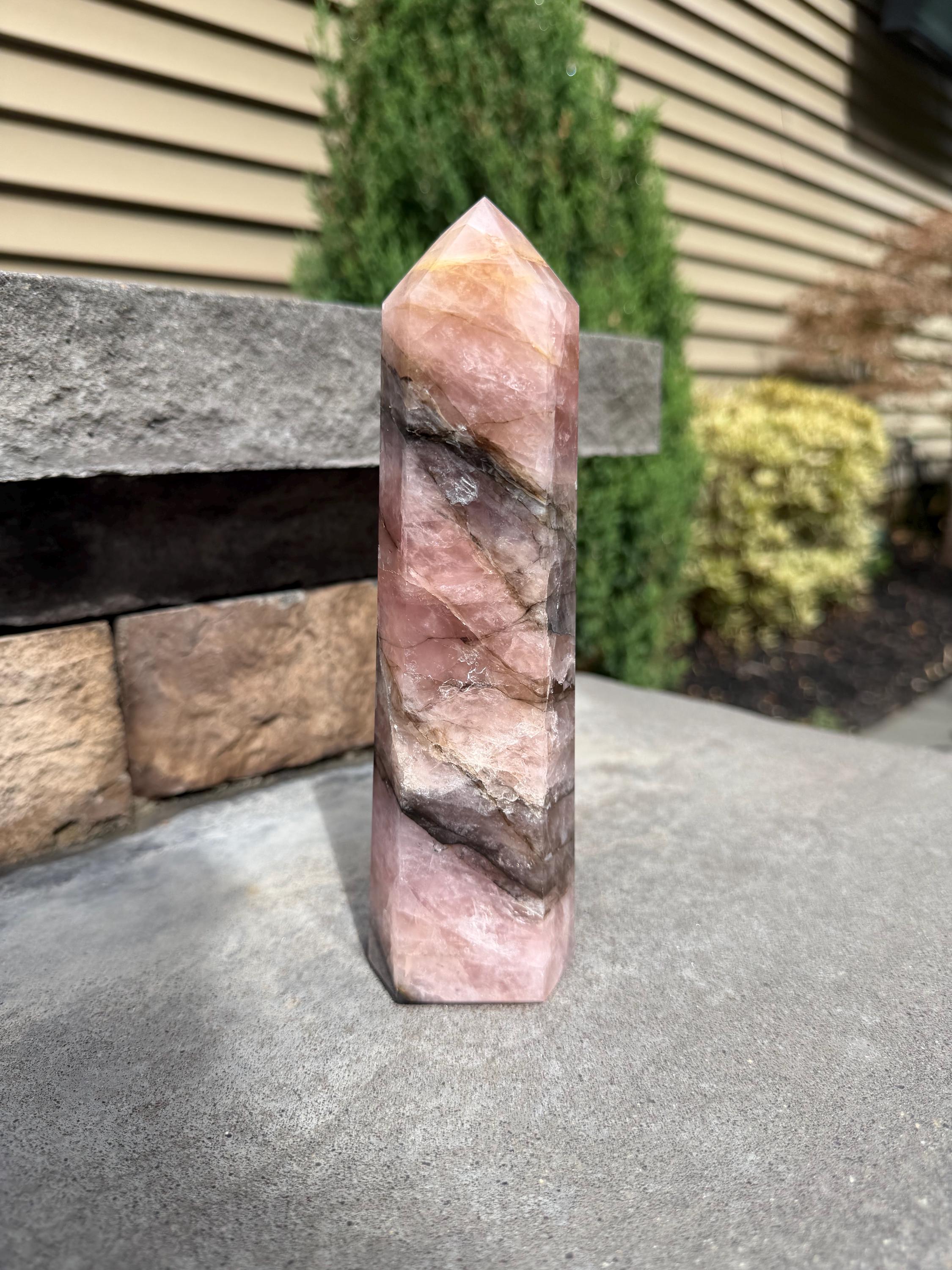 XL Rose Quartz Tower with Black Mineral Inclusions 6