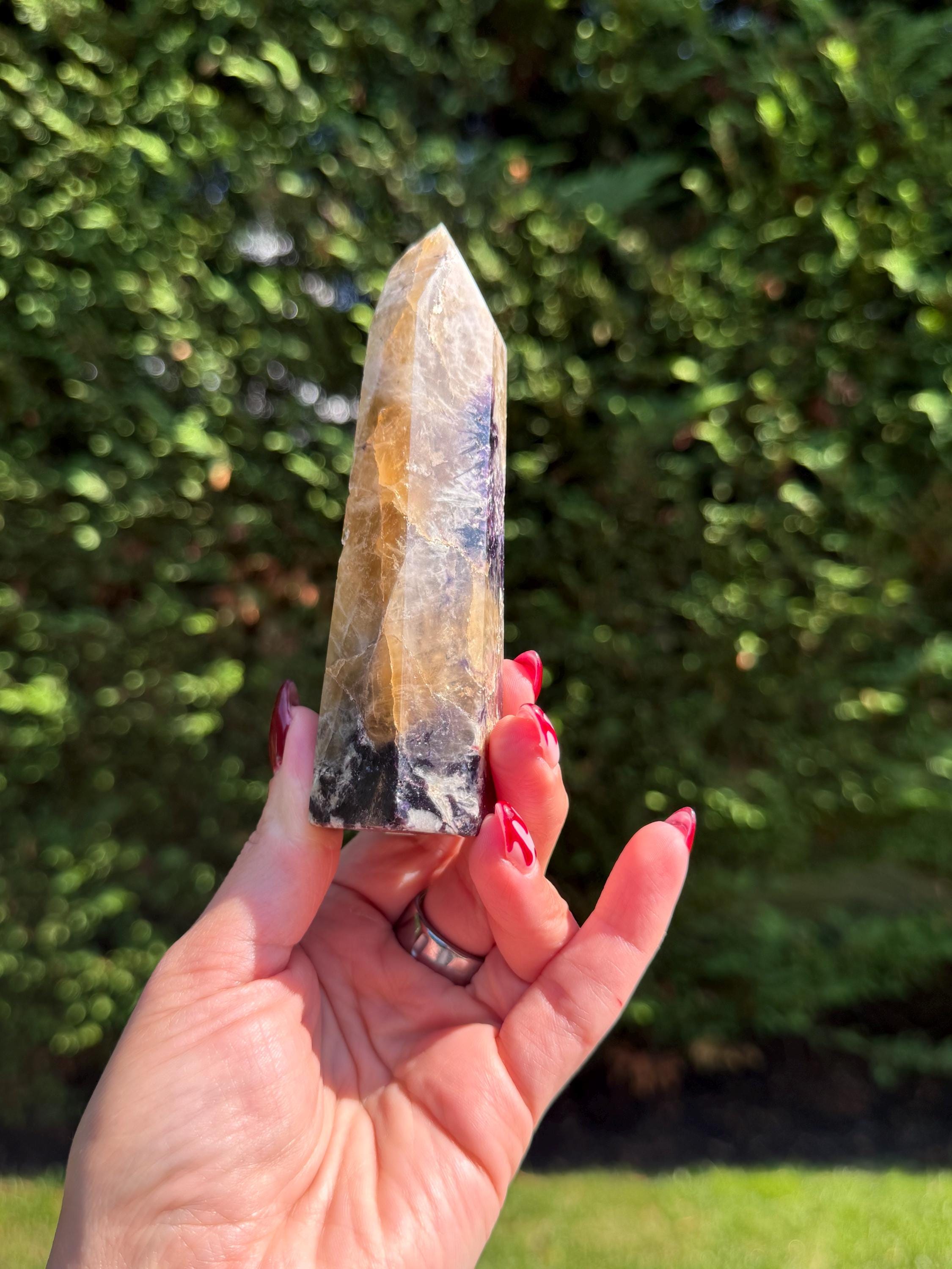 Citrine, Lepidolite & Pink Tourmaline Crystal Tower • Brazil • Rare Gemstone Point • Healing Crystal Decor
